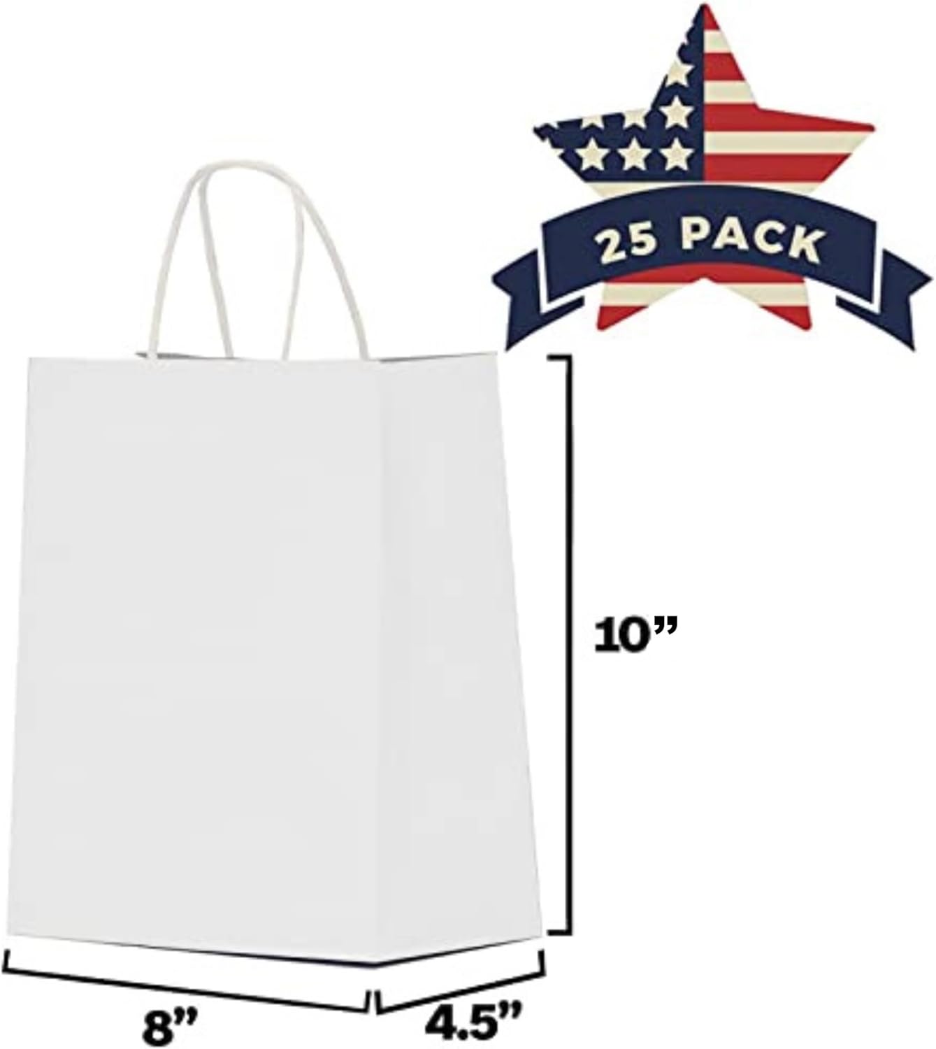Detalle de Qutuus White Paper Gift Bags with Handles, 25 Bulk Pack – 8x4.5x10 Medium White Paper Bags for Gifts and Retail