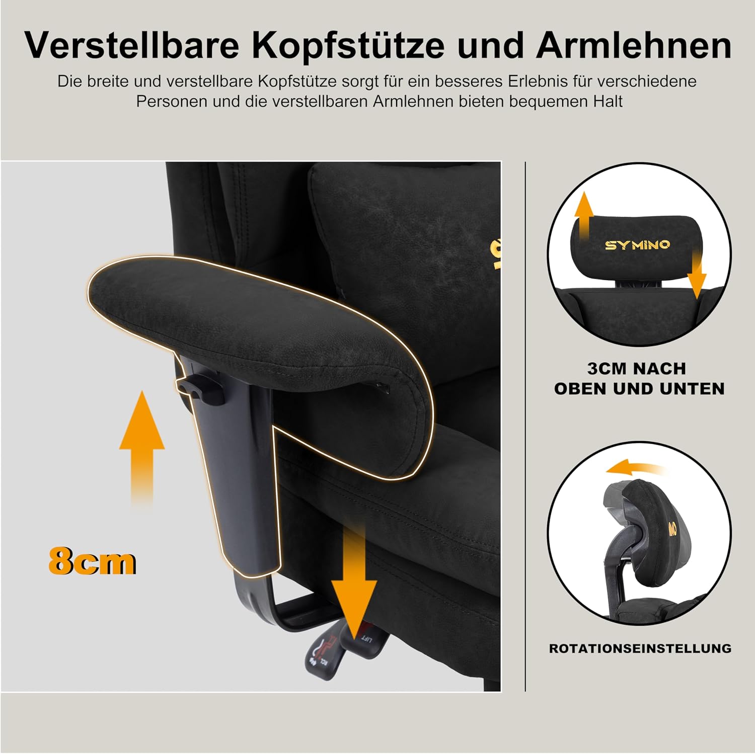 Thumbnail 6 de Symino Gaming-Stuhl Chefsessel: ergonomischer Bürostuhl mit Fußstütze und 90–155° Rückenlehne