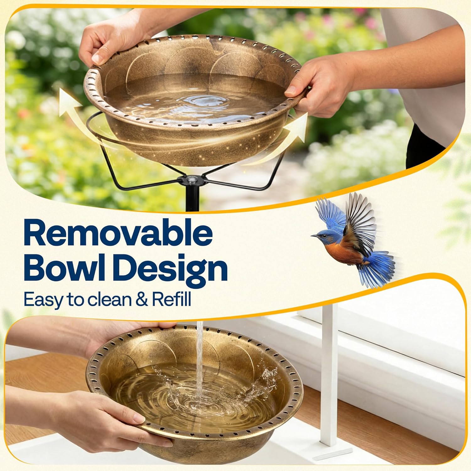 Thumbnail 5 de VIVOHOME Solar Bird Bath with Sun-Powered Fountain (Retro Copper) – garden bird drinking bowl & bath combo