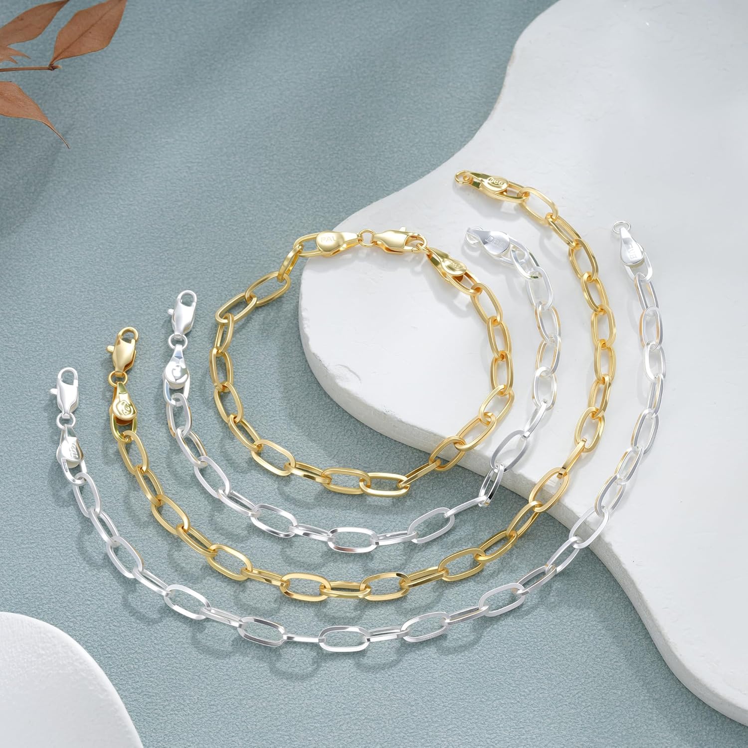 Thumbnail 6 de sloong S925 Silber Armband Damen im Paperclip-Design (5 mm) – Längen 16,5/18/19/20 cm
