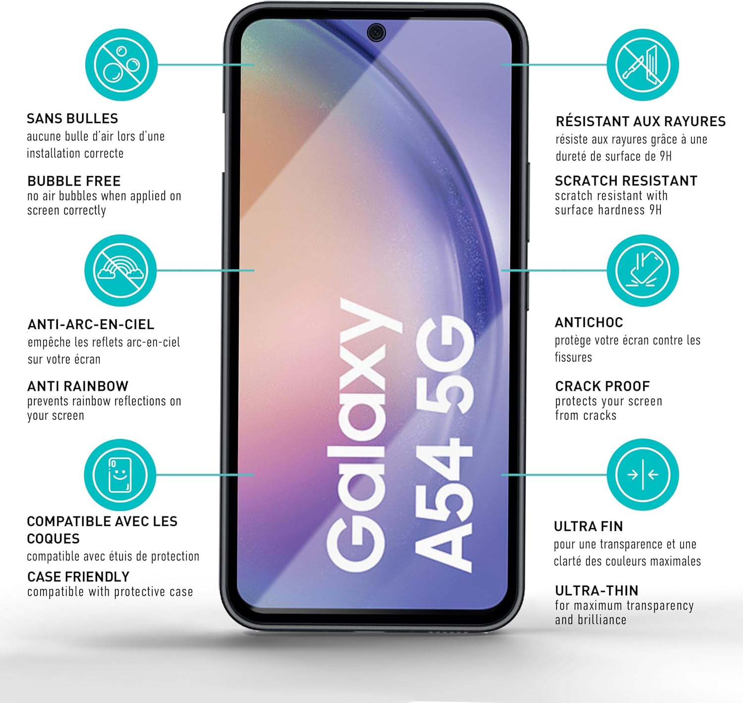 Thumbnail 5 de smartect Verre Trempé (2 pièces) Full Screen mat pour Samsung Galaxy A54 5G – Protection écran anti-rayures 9H