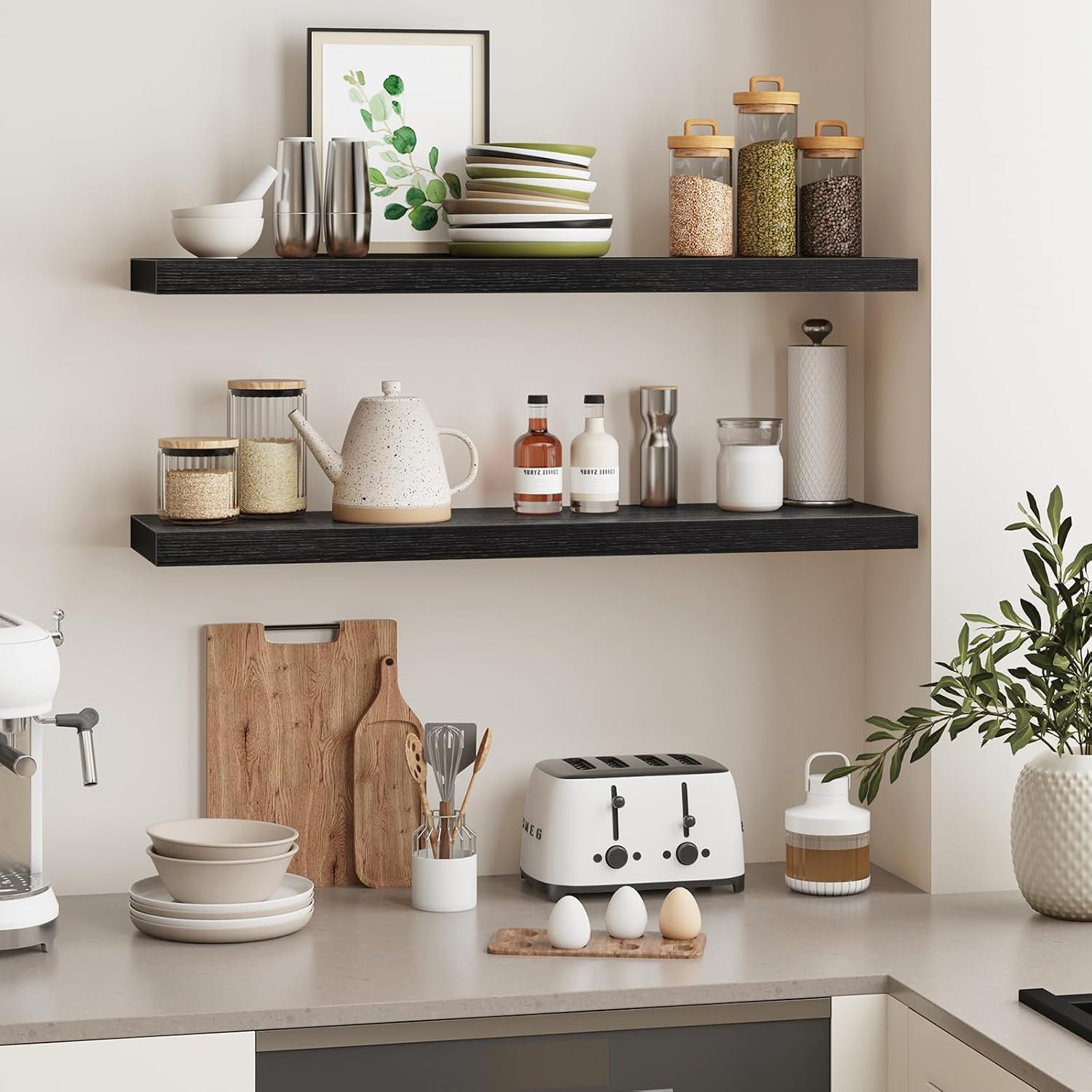 Thumbnail 4 de Fixwal Floating Shelves for Wall (Set of 2) - 35.4" Long Heavy-Duty Black Woodgrain Wall Shelves