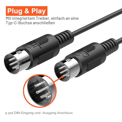 Thumbnail 5 de LEKATO Type-C MIDI Kabel: 1 In 1 Out MIDI-Interface mit USB-C Adapter, 2 m