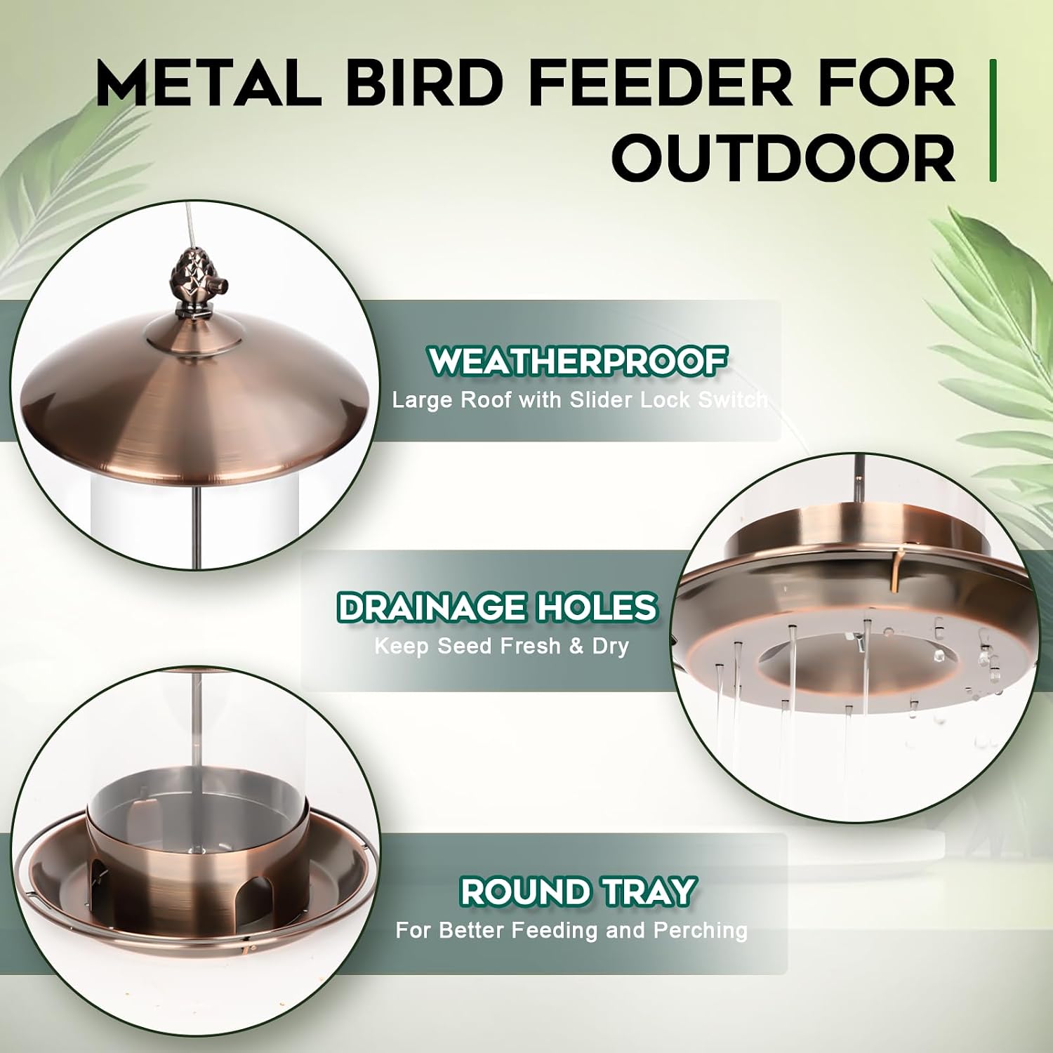 Detalle 2 de Gbekery HKTY-WSQ-GTCG Hanging Bird Feeder, 2 lb Capacity, Copper, 360° Tray