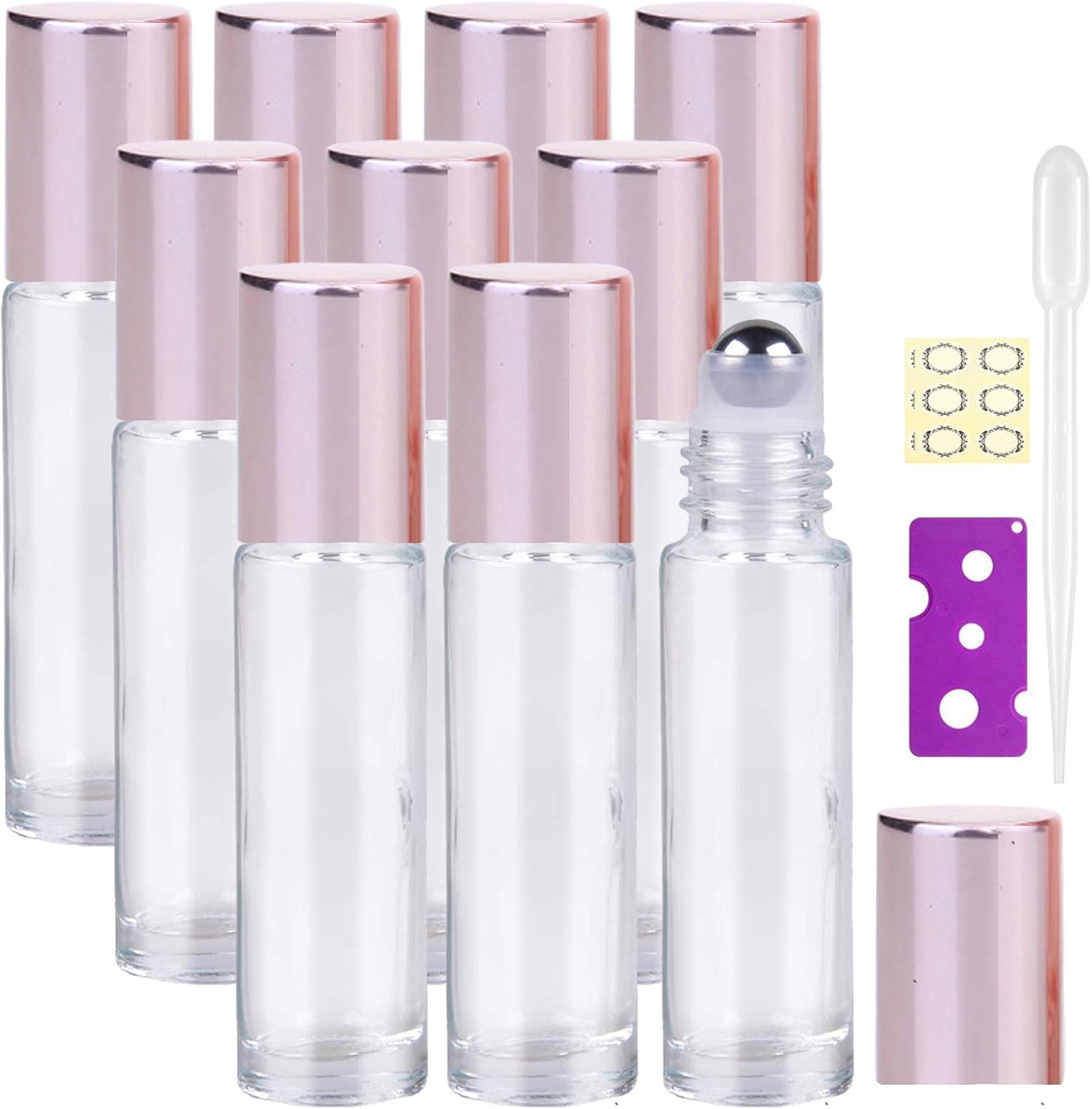Detalle de Alledomain 10Pcs 10ml Essential Oil Roller Bottles (Refillable Glass Roll-On Set)