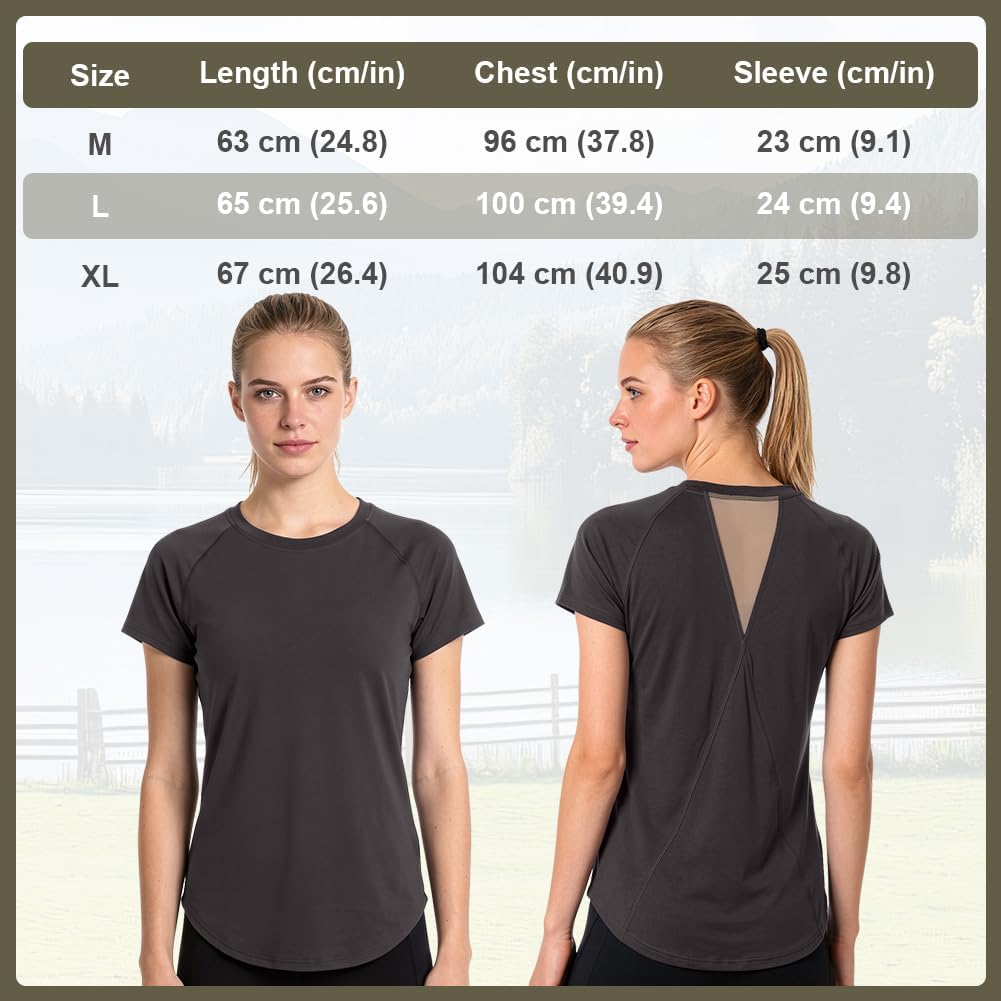 Detalle 2 de Maglietta sportiva donna DiULi con manica corta, elastico e schiena in rete traspirante (M-XL)