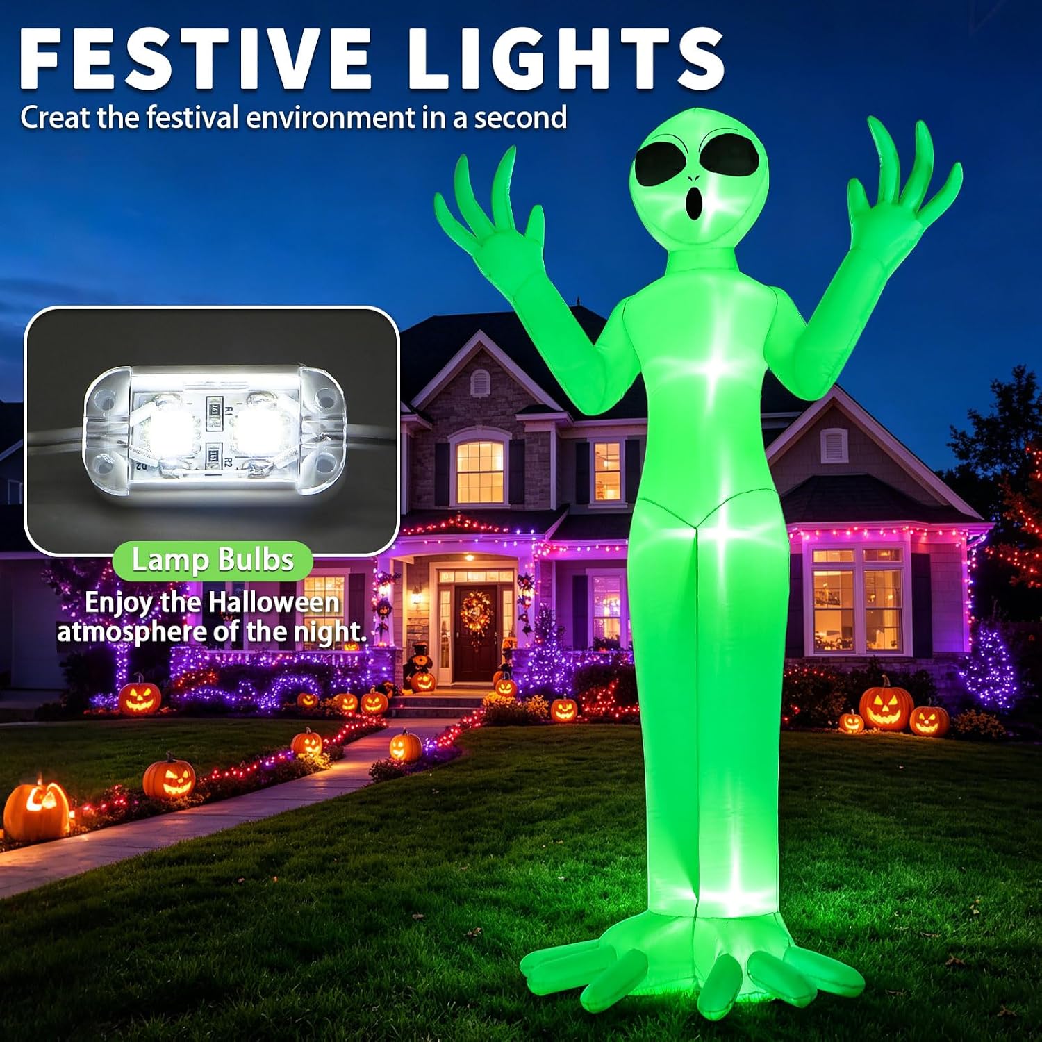 Detalle de Mahoon MH24-WXR 10FT Inflatable Alien Halloween Yard Decoration with LED Lights