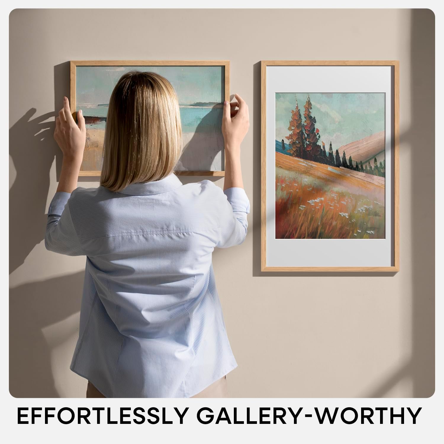 Detalle 2 de Homeforia 22.375x34 Puzzle Frame — Natural Oak, High-End Gallery-Style Wood Frame
