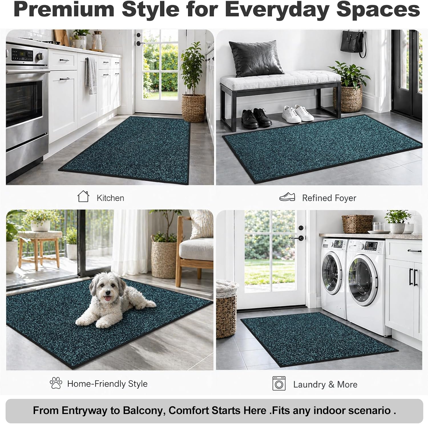Thumbnail 6 de Mibao MBPC001 Front Door Mat, 60" x 36", Blue, Low-Profile and Washable