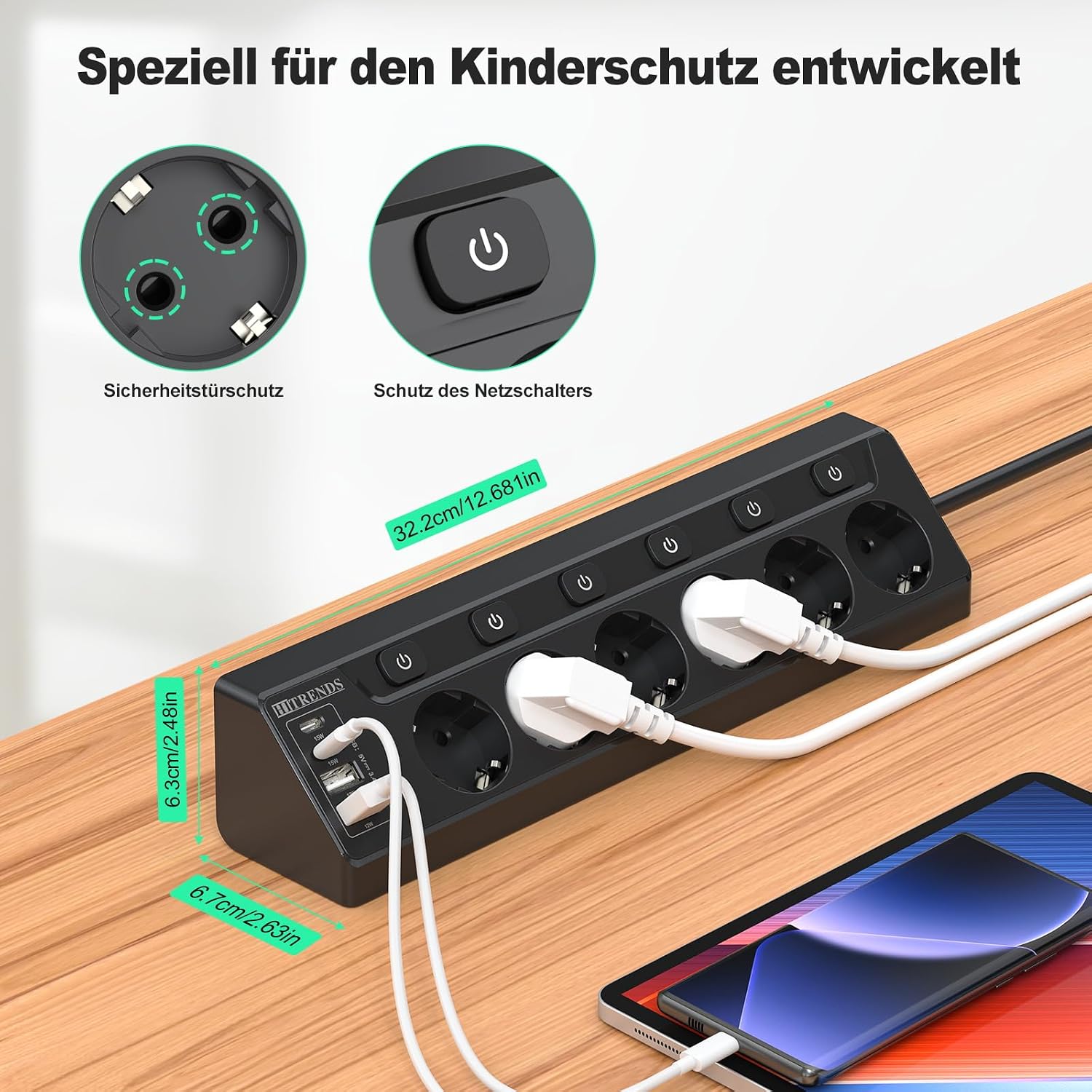 Detalle 2 de HITRENDS Ecksteckdose 2 m Kabel 🔌