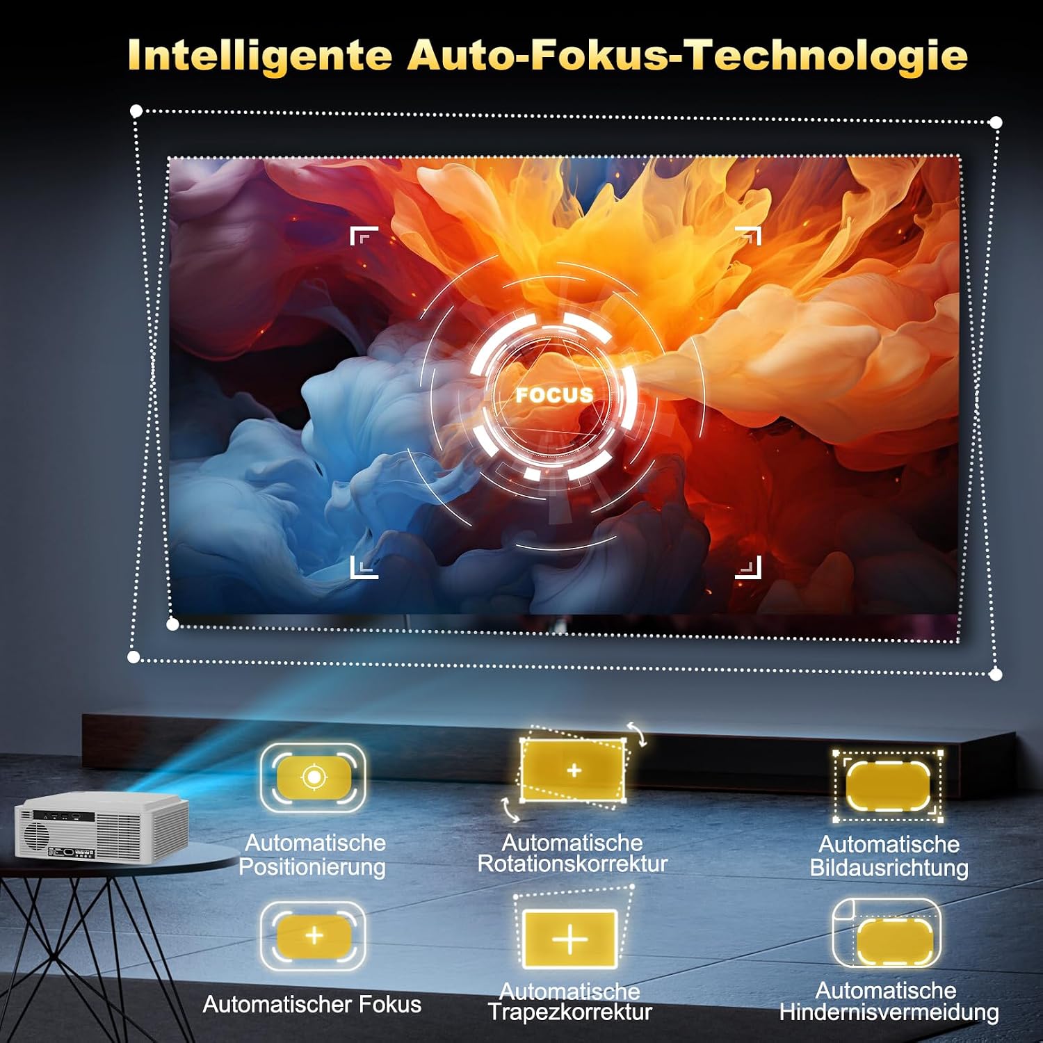 Detalle de DESS C5 Pro Beamer 4K mit Tageslicht-Modus, 1.500 ANSI-Lumen, Autofokus und WiFi 6 + Bluetooth
