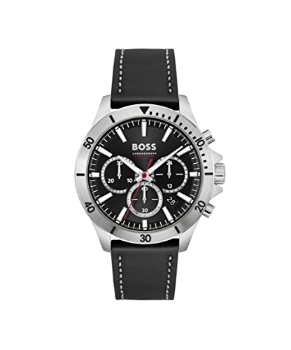 Detalle de BOSS Montre Chronographe à Quartz pour Homme – Troper avec bracelet en cuir noir ou acier inoxydable
