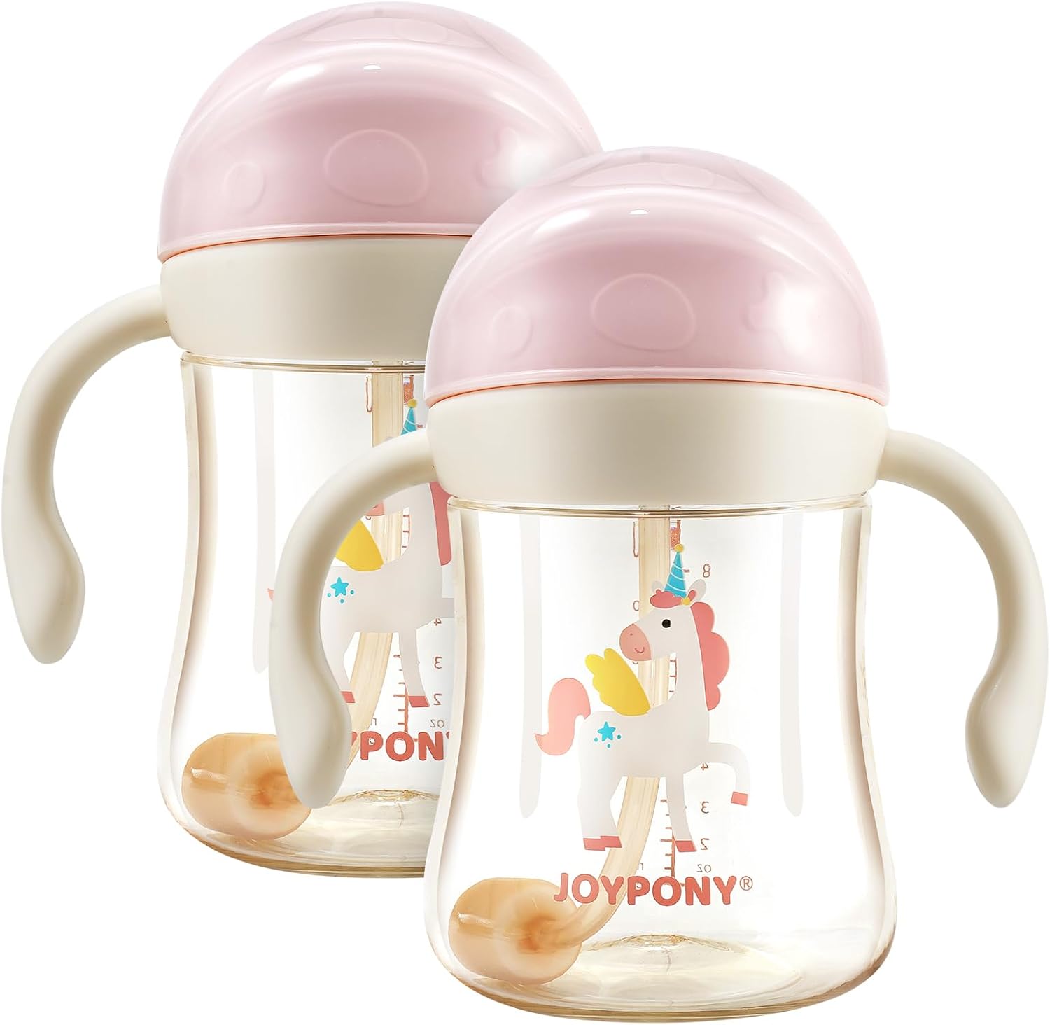 Joypony BB-FD-CP Toddler Sippy Straw Cups, 9 oz Pink 2-Pack, PPSU