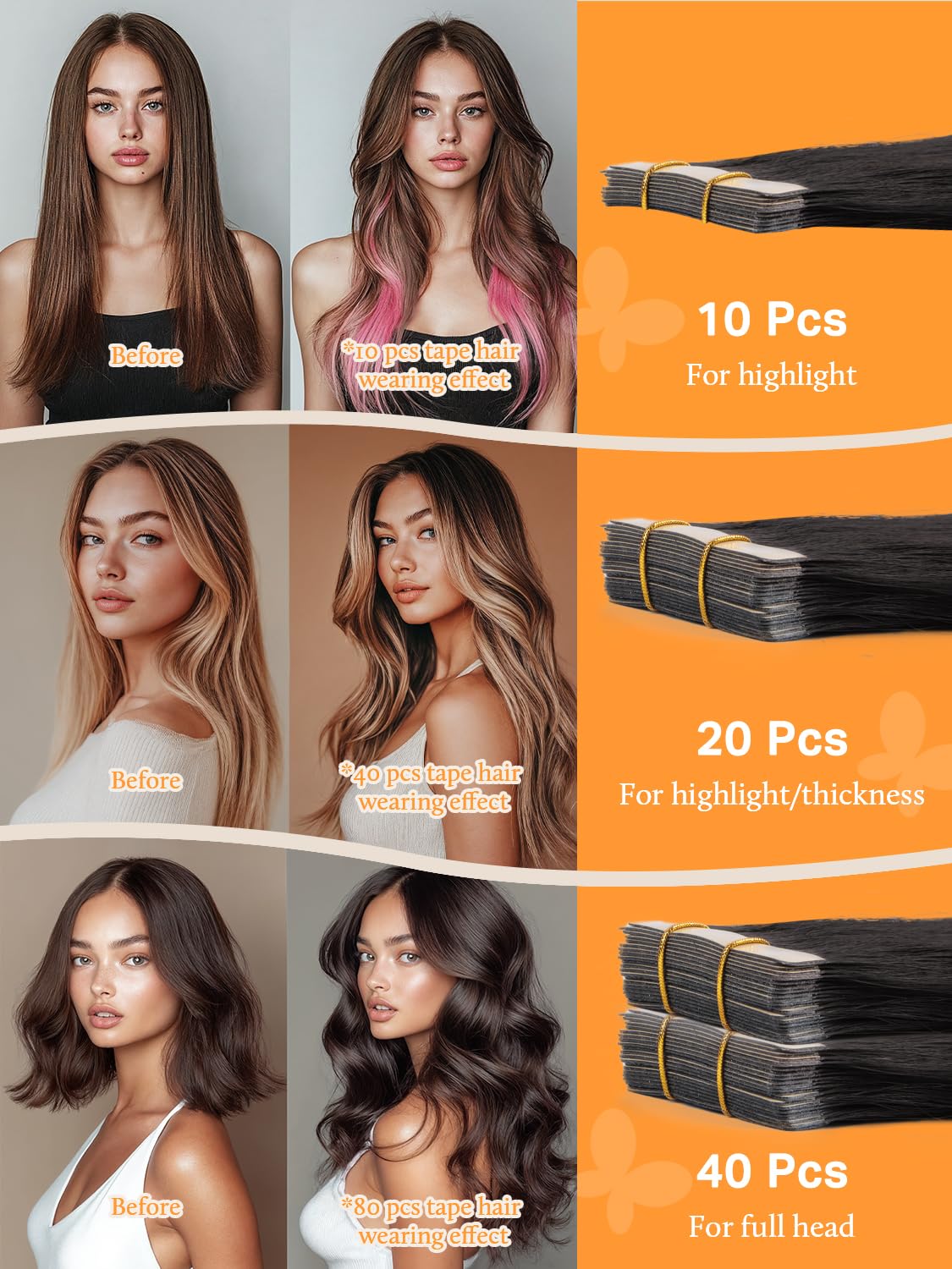 Detalle 2 de DOORES Human Hair Extensions (Jet Black) — 20 inch, 50g, 20pcs Tape-In Skin Weft