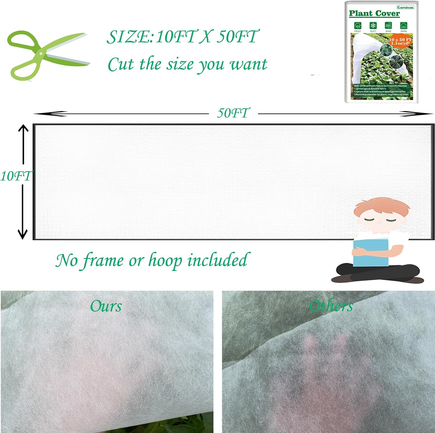 Detalle de Garutom PLANT COVER 10x50 ft Frost Cloth, 1.1 oz/yd², 10 ft x 50 ft