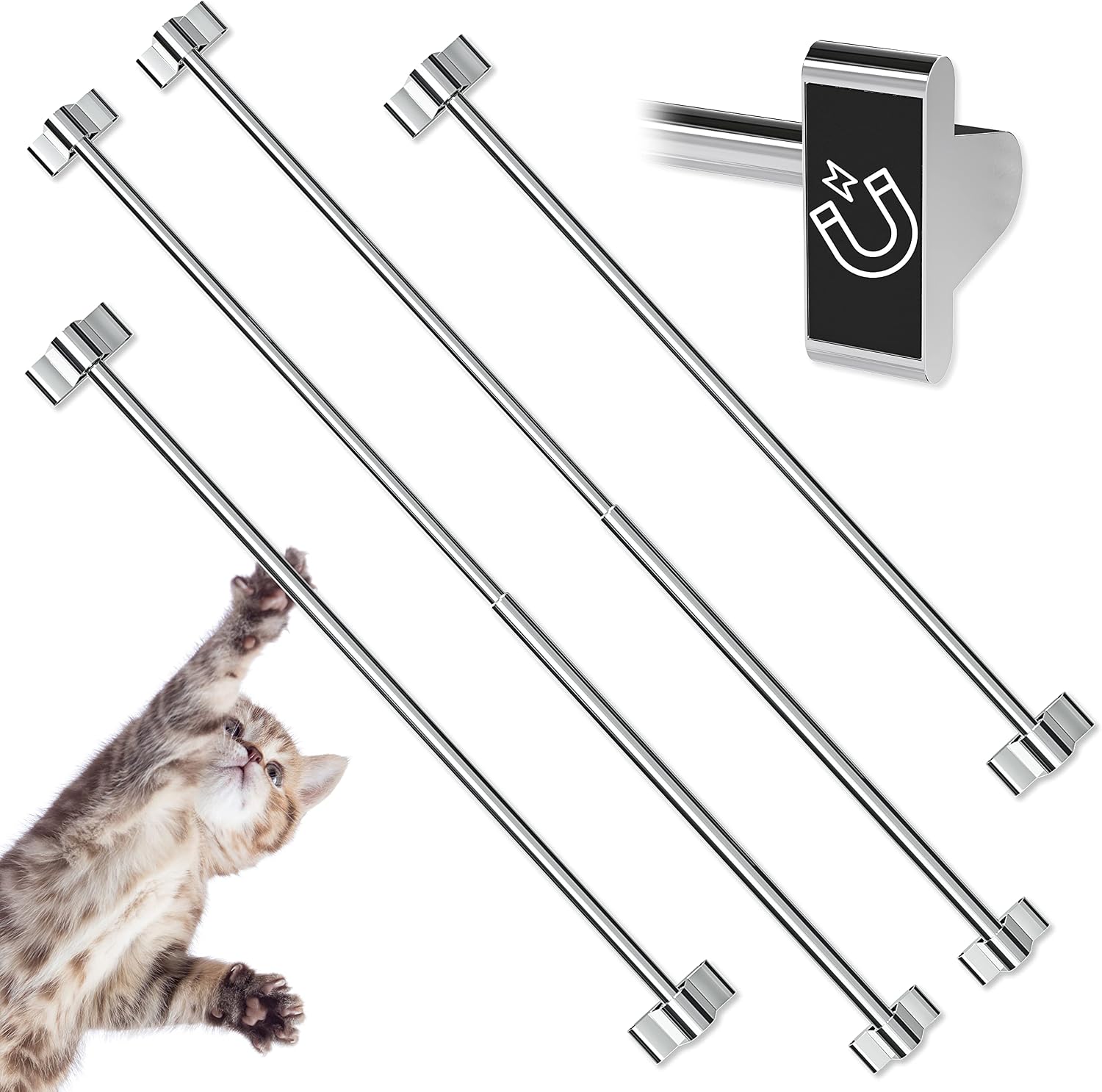 Detalle de Skywin SW-MTH Adjustable Magnetic Towel Holder, Modern Silver, 4-Pack