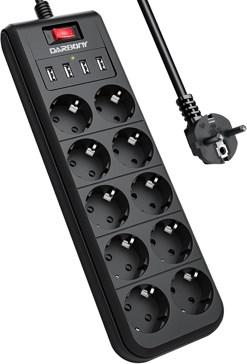 Thumbnail 6 de Steckdosenleiste 4 USB mit USB‑C, Wandmontage und Schalter – 3680 W / 16 A Mehrfachstecker mit Überspannungsschutz, 1,8 m, weiß