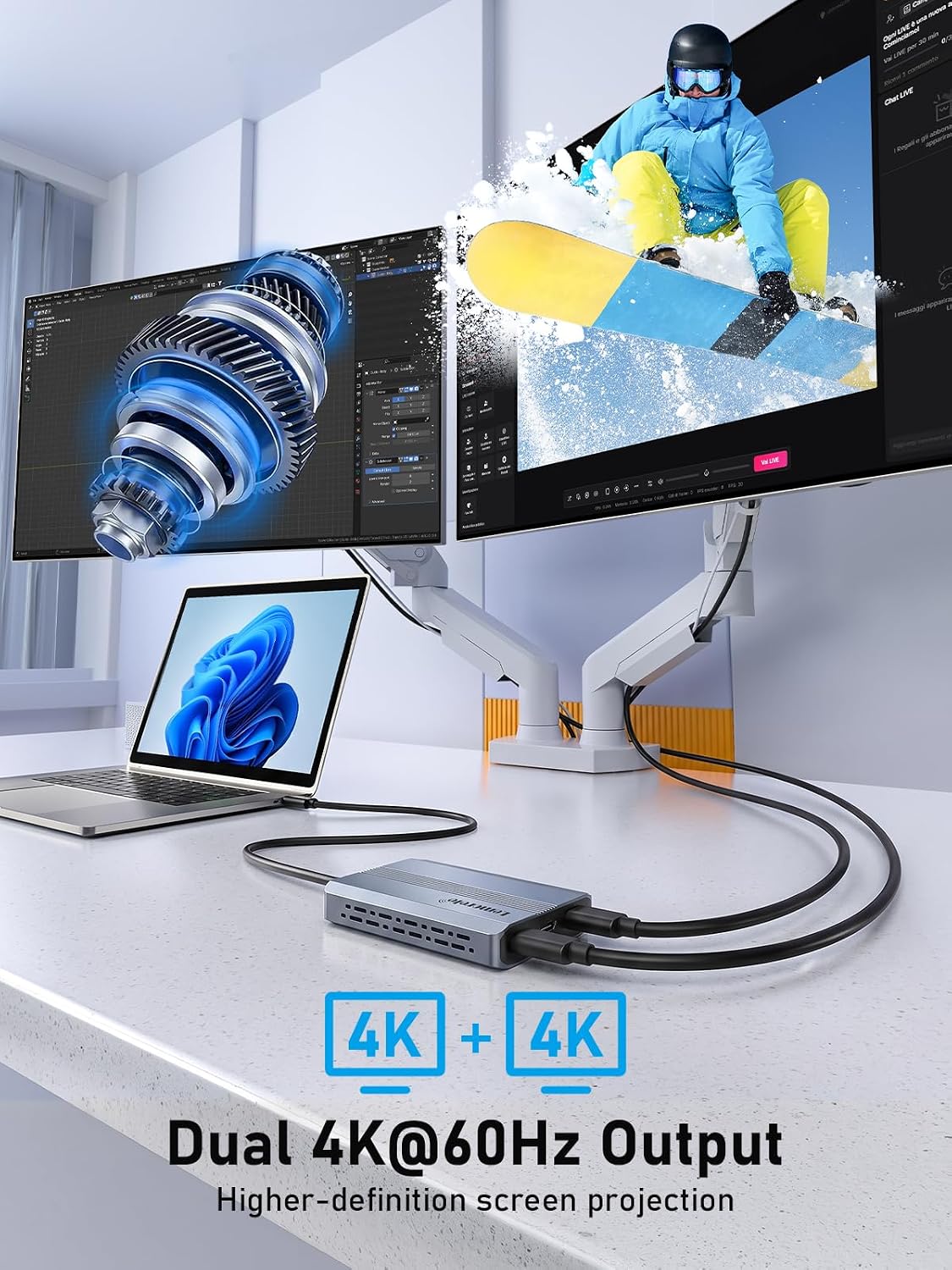 Thumbnail 3 de Lemorele TCA520A USB-C Video Splitter, Dual 4K@60Hz, 100W PD