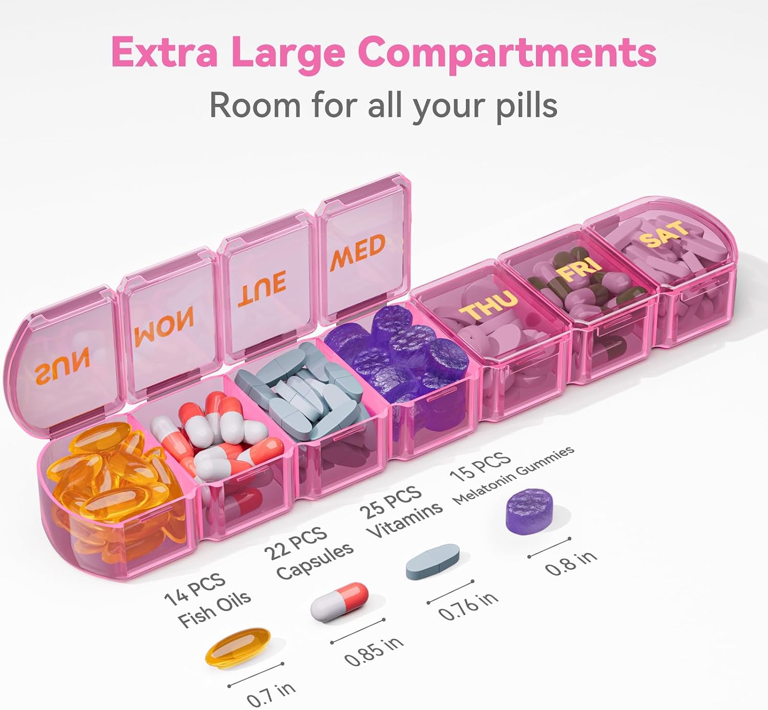 Thumbnail 1 de SHIJOINYU SJXPO-01 Large Weekly Pill Organizer, Pink, Easy-Open 7-Day Box