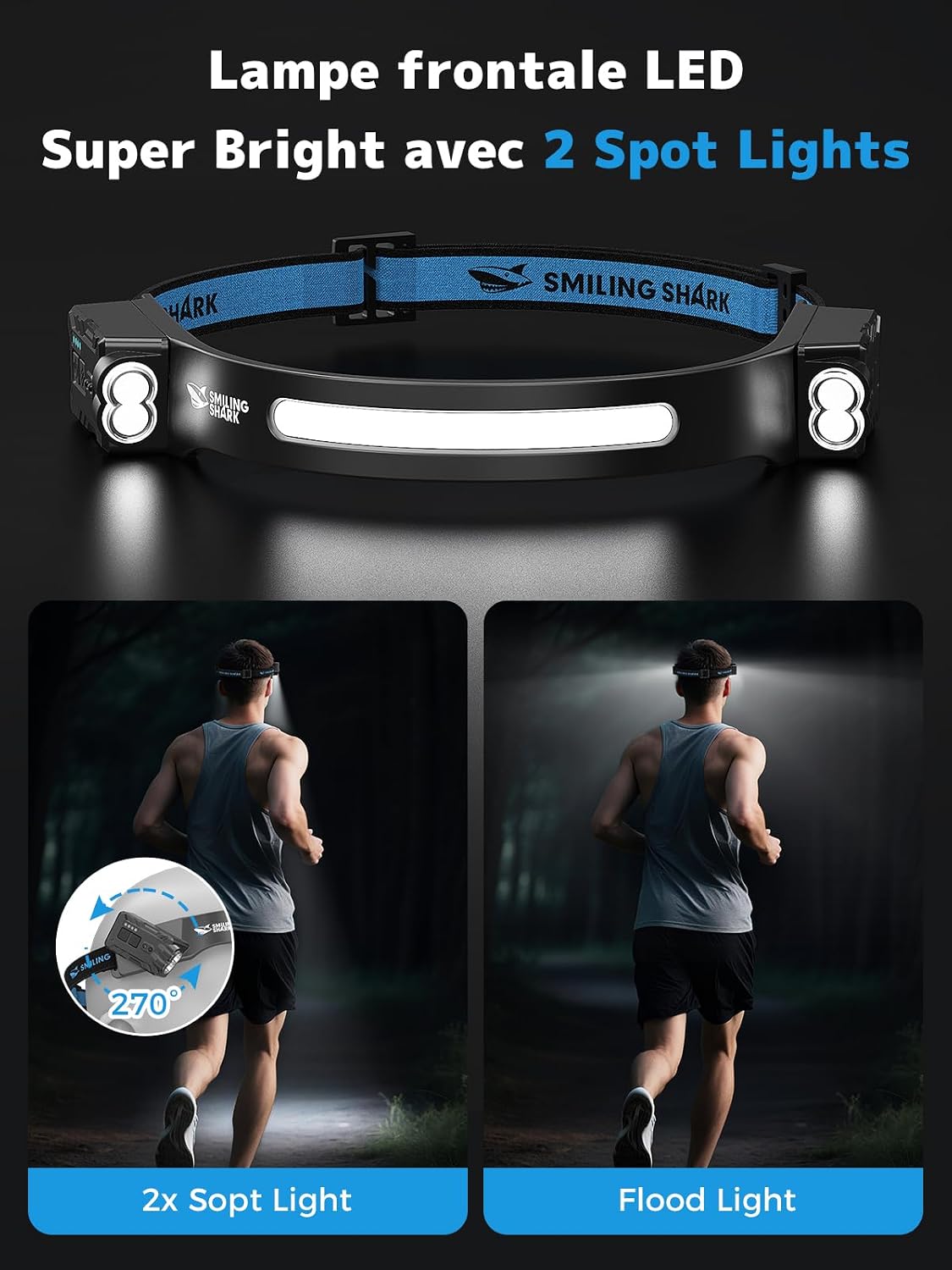 Detalle 2 de Smiling Shark TD-0123-S 2400mAh Lampe frontale