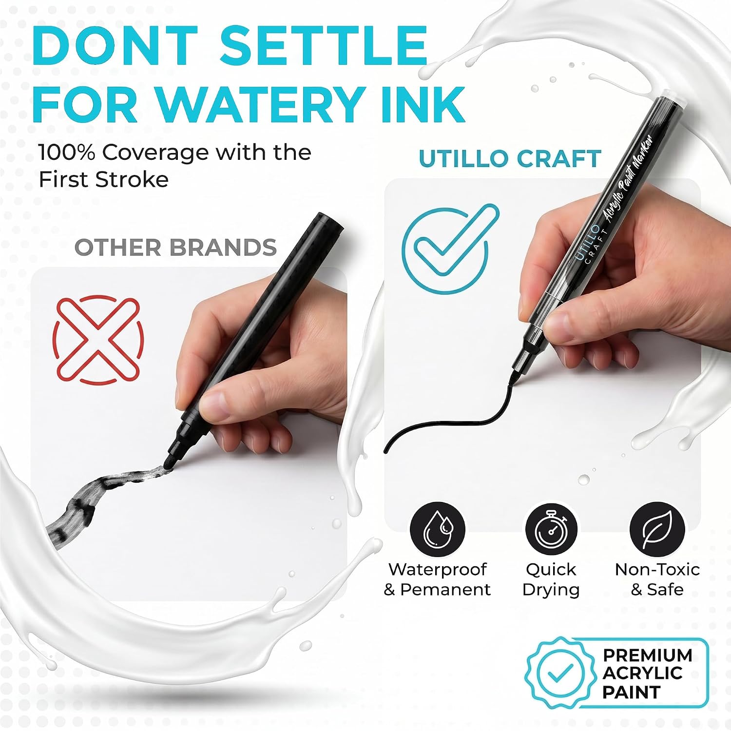 Thumbnail 2 de Utillo Craft Black Paint Pen (8-Pack) Extra Fine 0.7mm – Bold, Permanent Acrylic Markers for Multi-Surface Crafting
