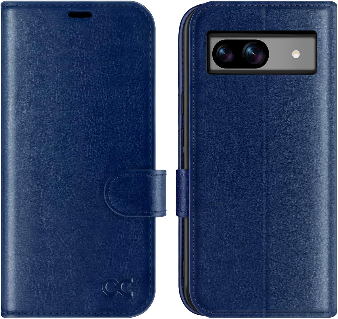Detalle de OCASE Lederhülle mit Standfunktion und Kartenfach für Google Pixel 8A (2024) – Blau