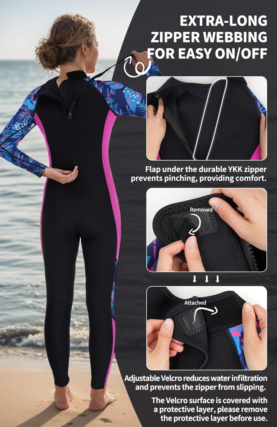 Thumbnail 2 de Yikayin Women’s 3/2mm Wetsuit with Back Zip – Fully Length Neoprene Suit for Snorkelling, Surfing and Kayaking