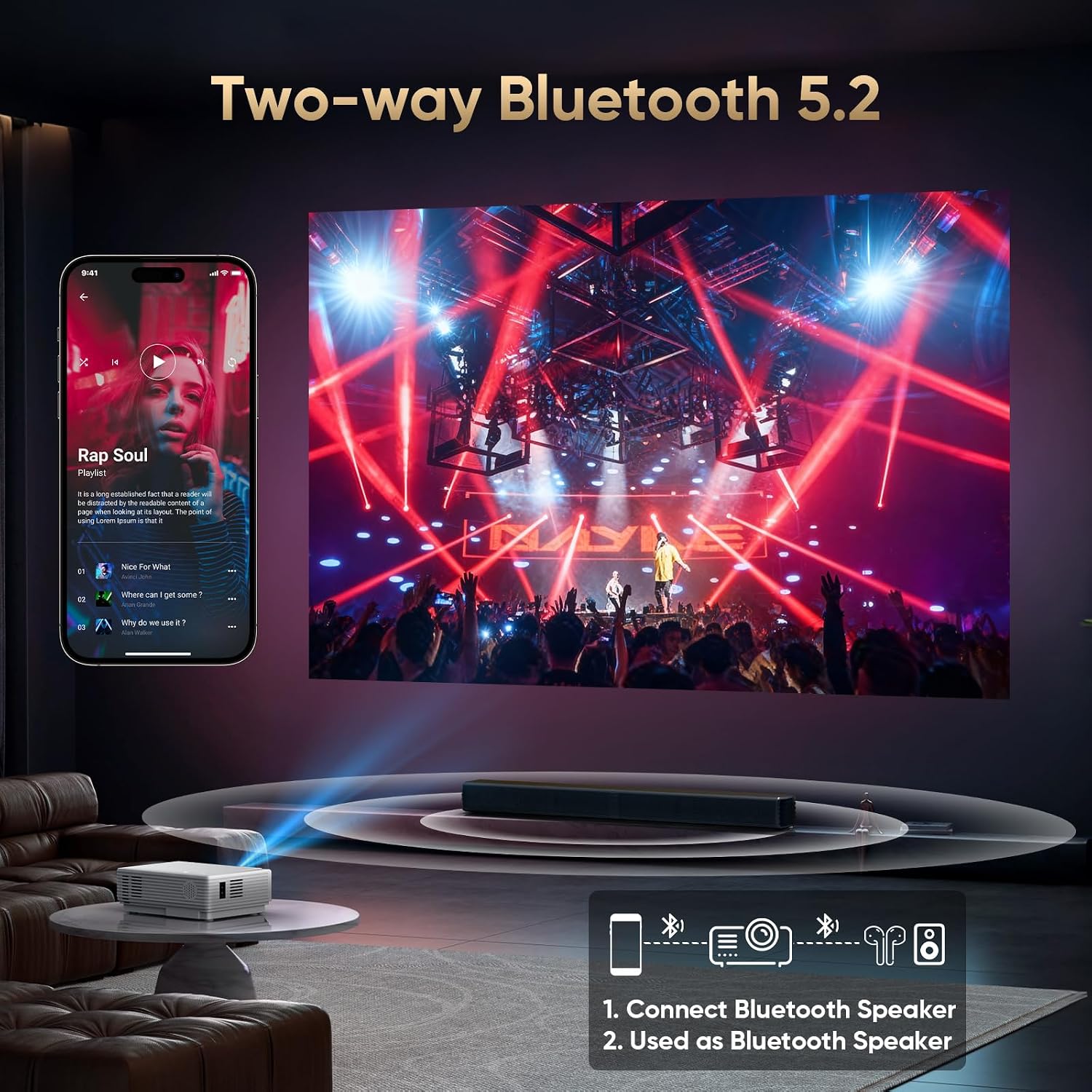 Thumbnail 6 de PANSEBA 1080P Mini Projector with Screen