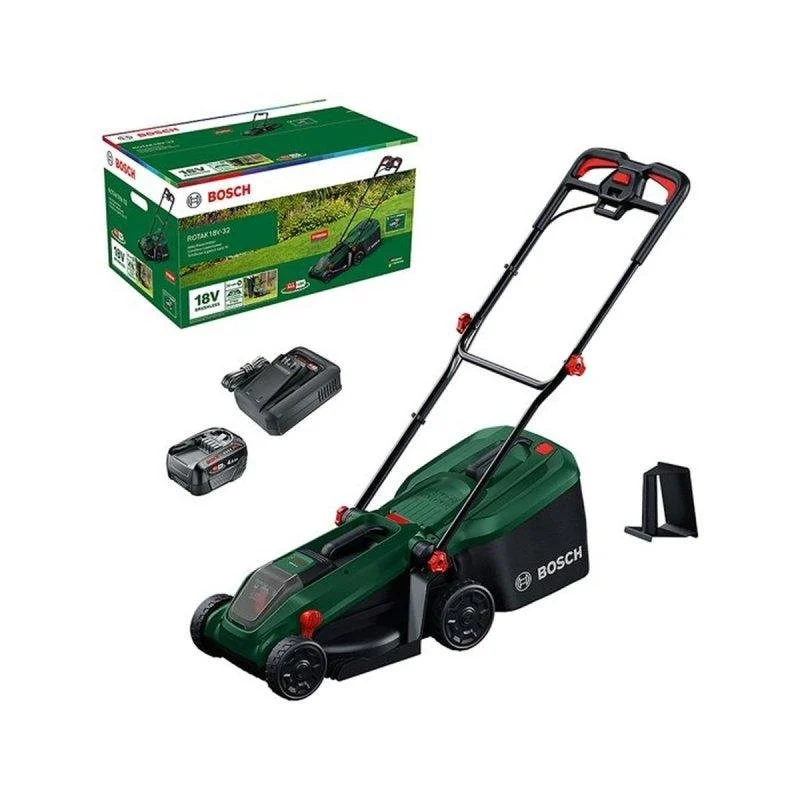 Detalle de Bosch ROTAK18V-32: cortacésped a batería de 18 V, 32 cm, 3 en 1 y recogedor de 35 L