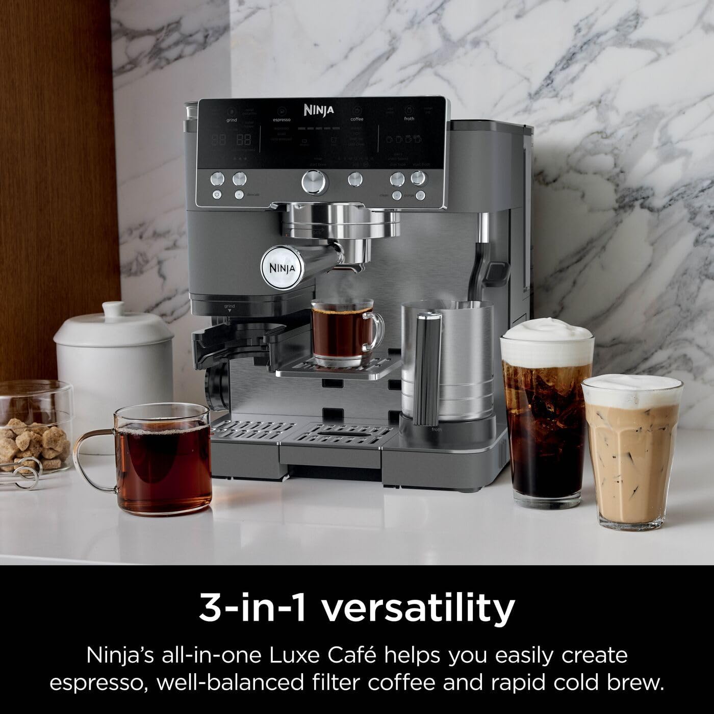 Thumbnail 6 de Ninja Luxe Premier 3-in-1 Coffee Machine (Gun Metal ES601UKGM) with built-in grinder and milk frother