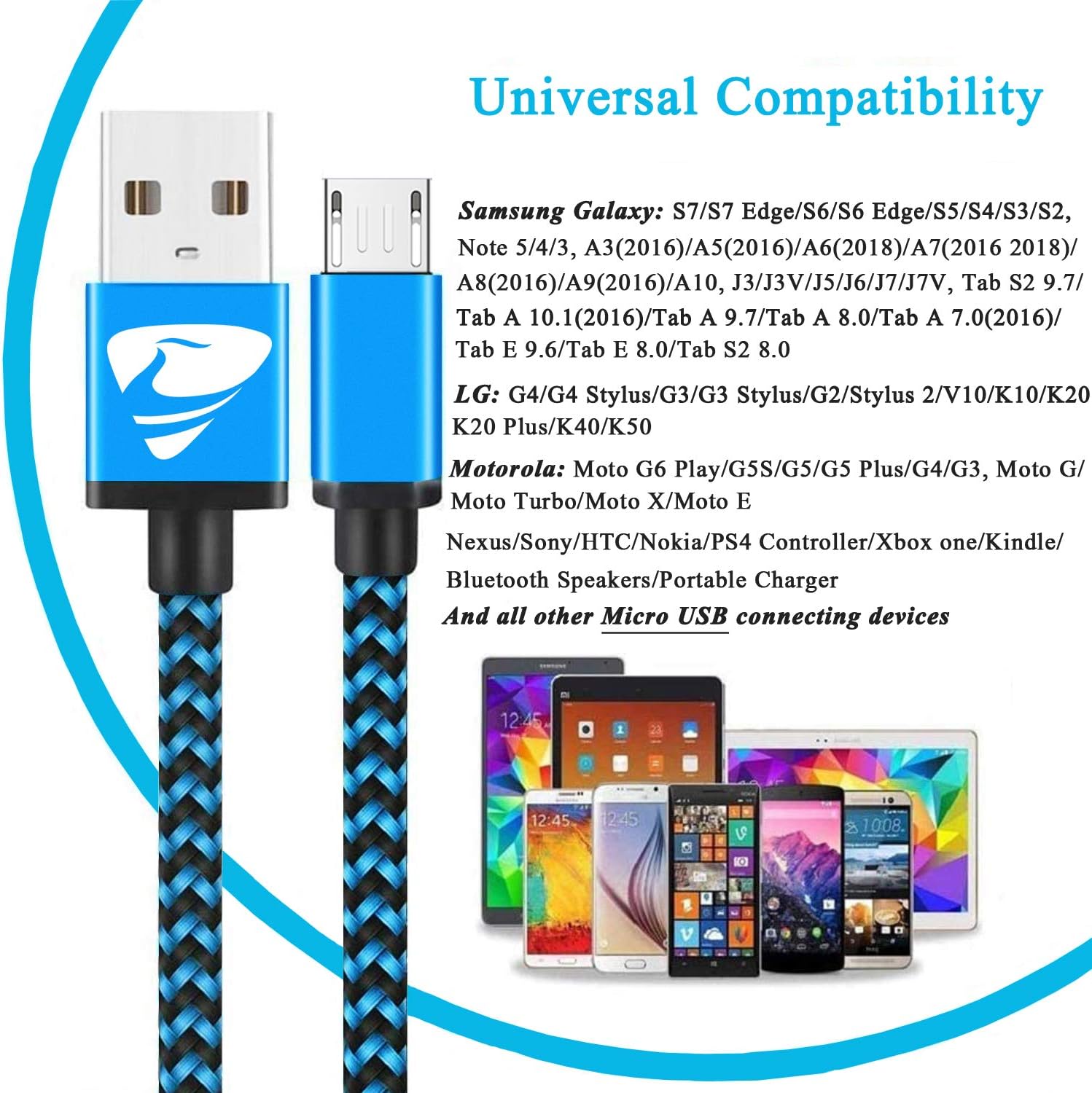 Detalle de Aioneus A-micro 0.5+1+1.5+2 Micro USB Cable 4-Pack, Braided, 2.4A