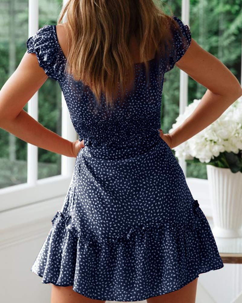Detalle de YOBECHO Women's Summer Ruffle Sleeve Sweetheart Neckline Dress