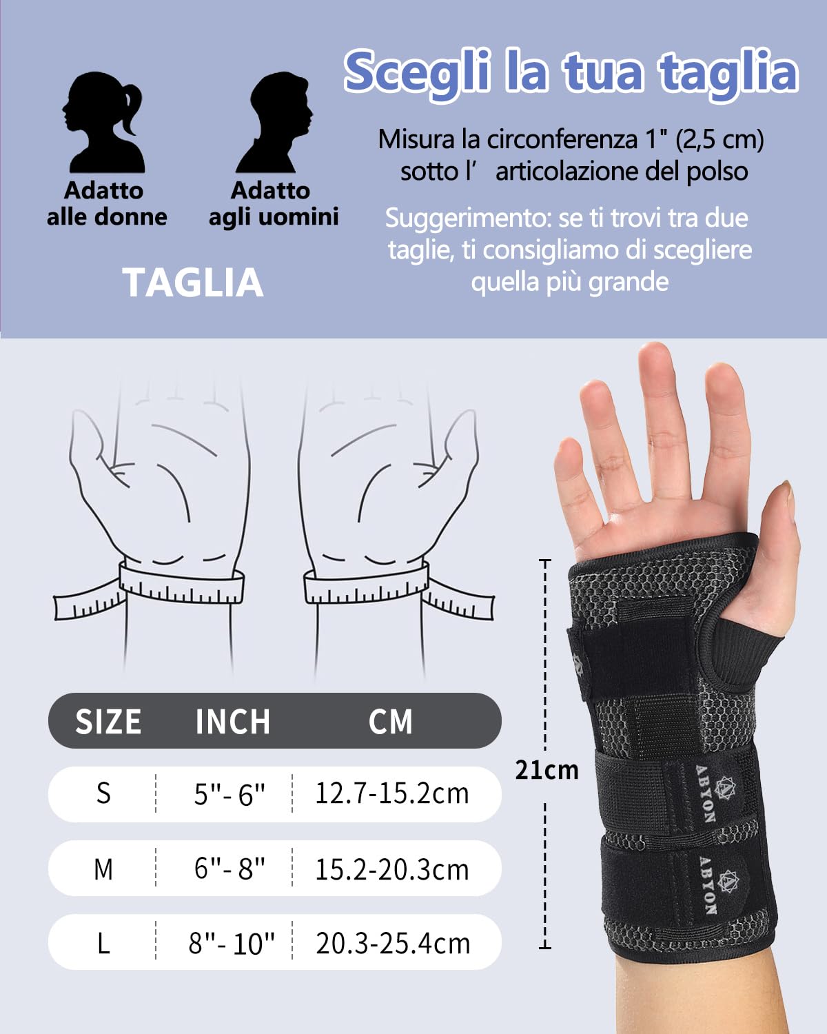 Thumbnail 5 de ABYON Tutore per Polso Notturno con Stecca HZ-08: sollievo mirato dal palmo all’avambraccio