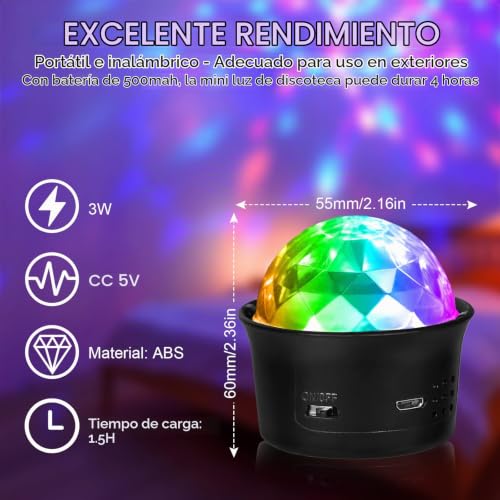 Thumbnail 2 de URAQT Bola de discoteca RGB recargable, 2 unidades con activación por sonido