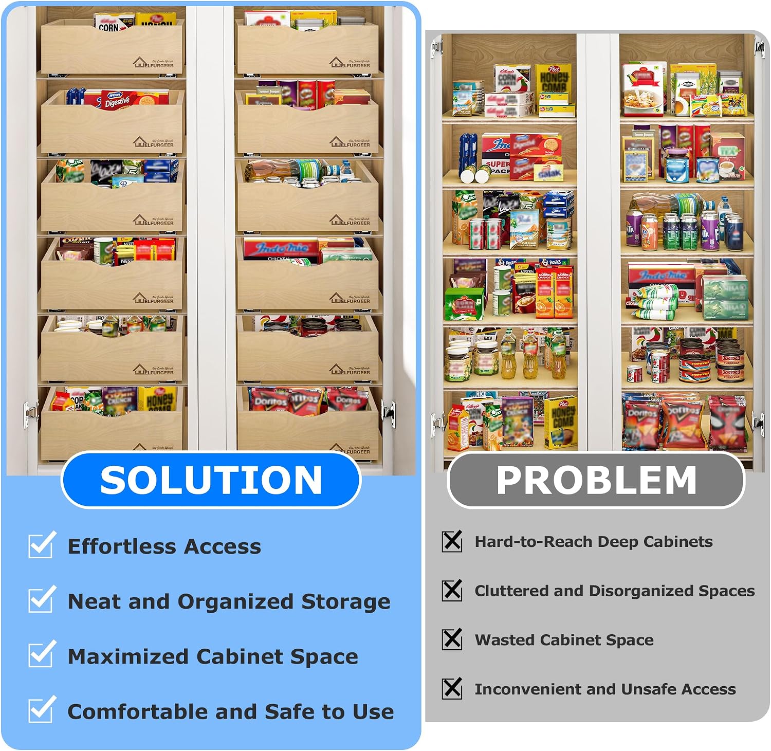 Thumbnail 2 de WelFurGeer Soft Close Pull Out Drawers for Kitchen Cabinets (29" x 21" Pull-Out Organizer)