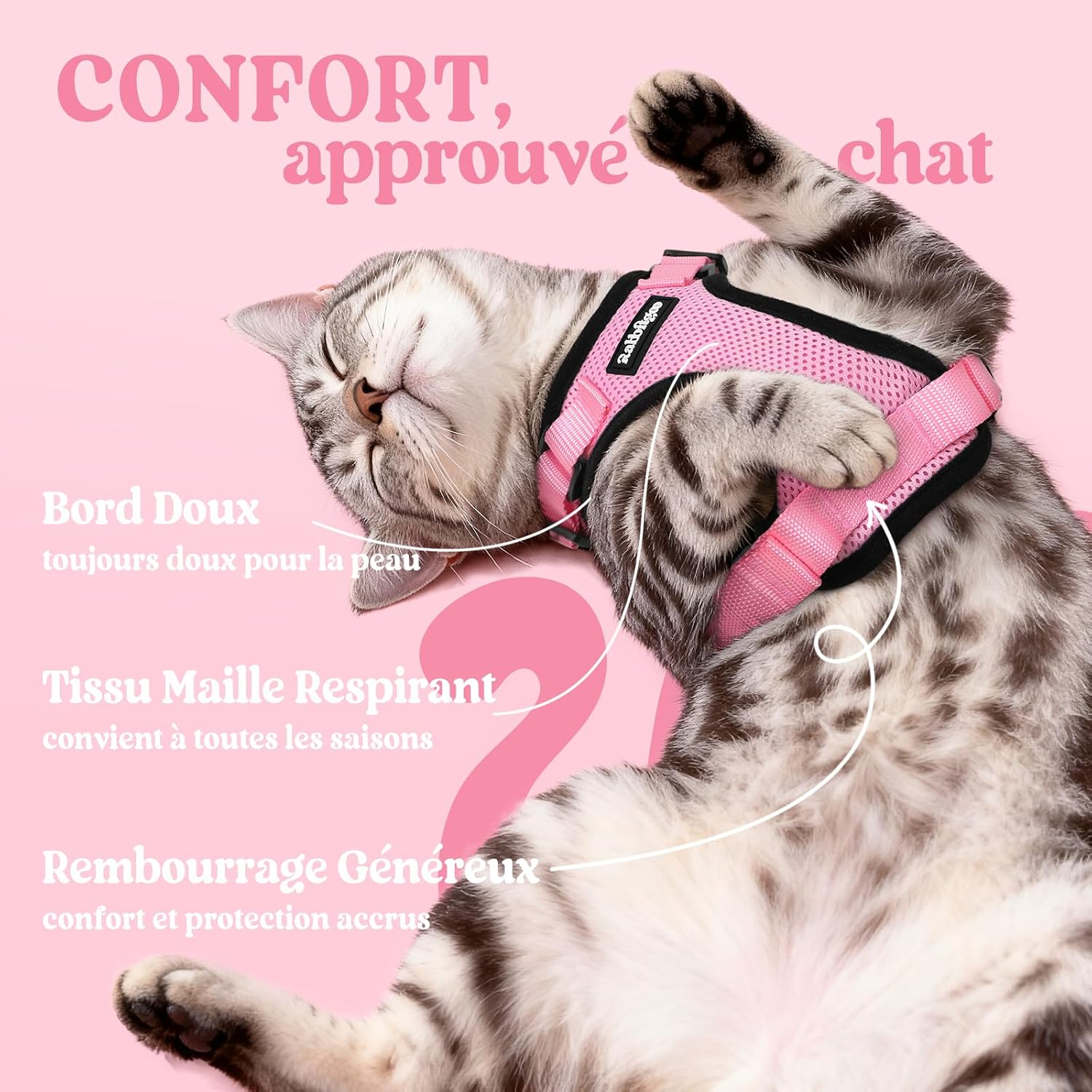 Detalle de Rabbitgoo Harnais Chat Petit Chien et Laisse – XS Rose, Réglable et Réfléchissant