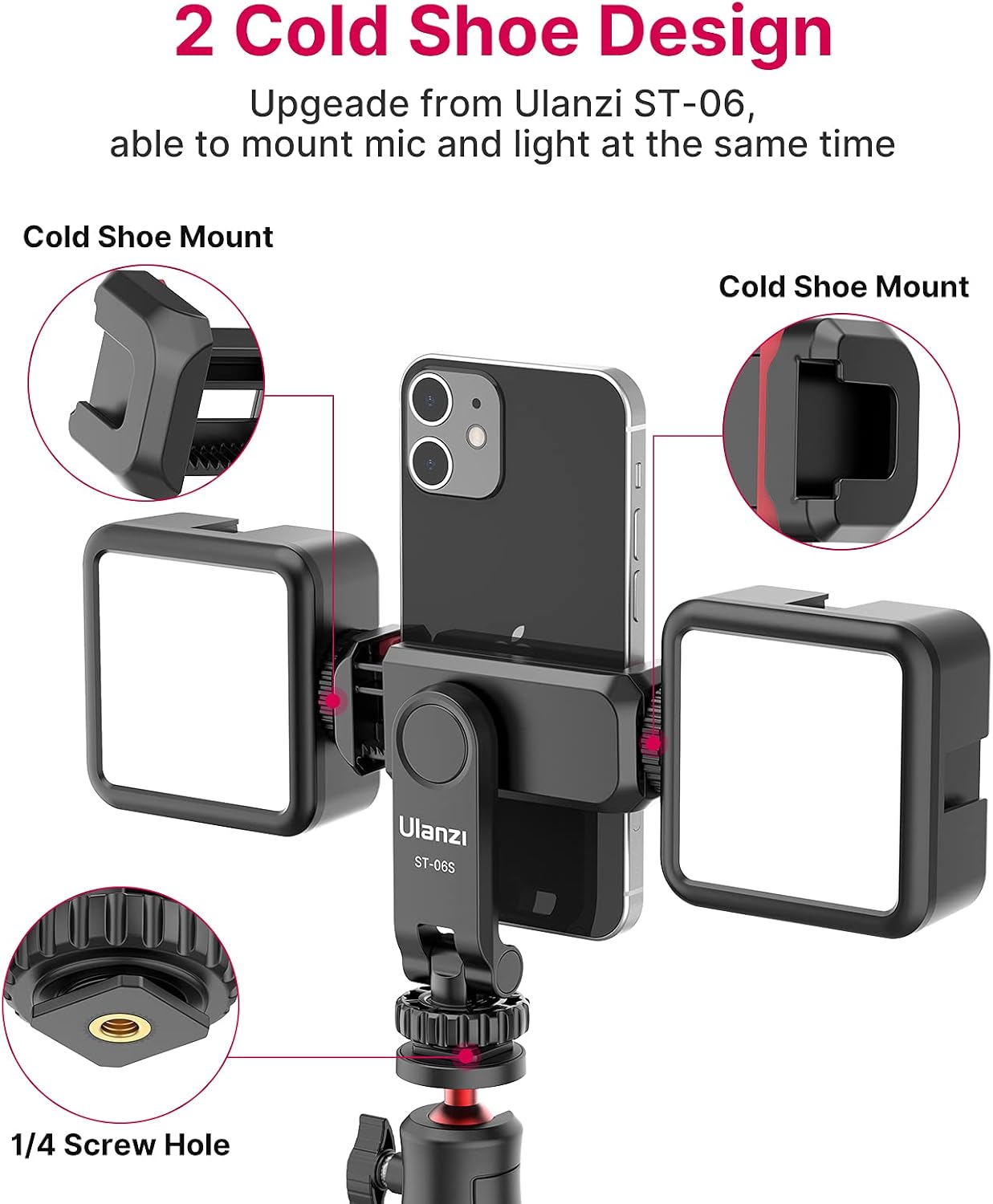 Detalle 2 de ULANZI ST-06S Phone Tripod Mount with 360° Rotation and Dual Cold Shoes