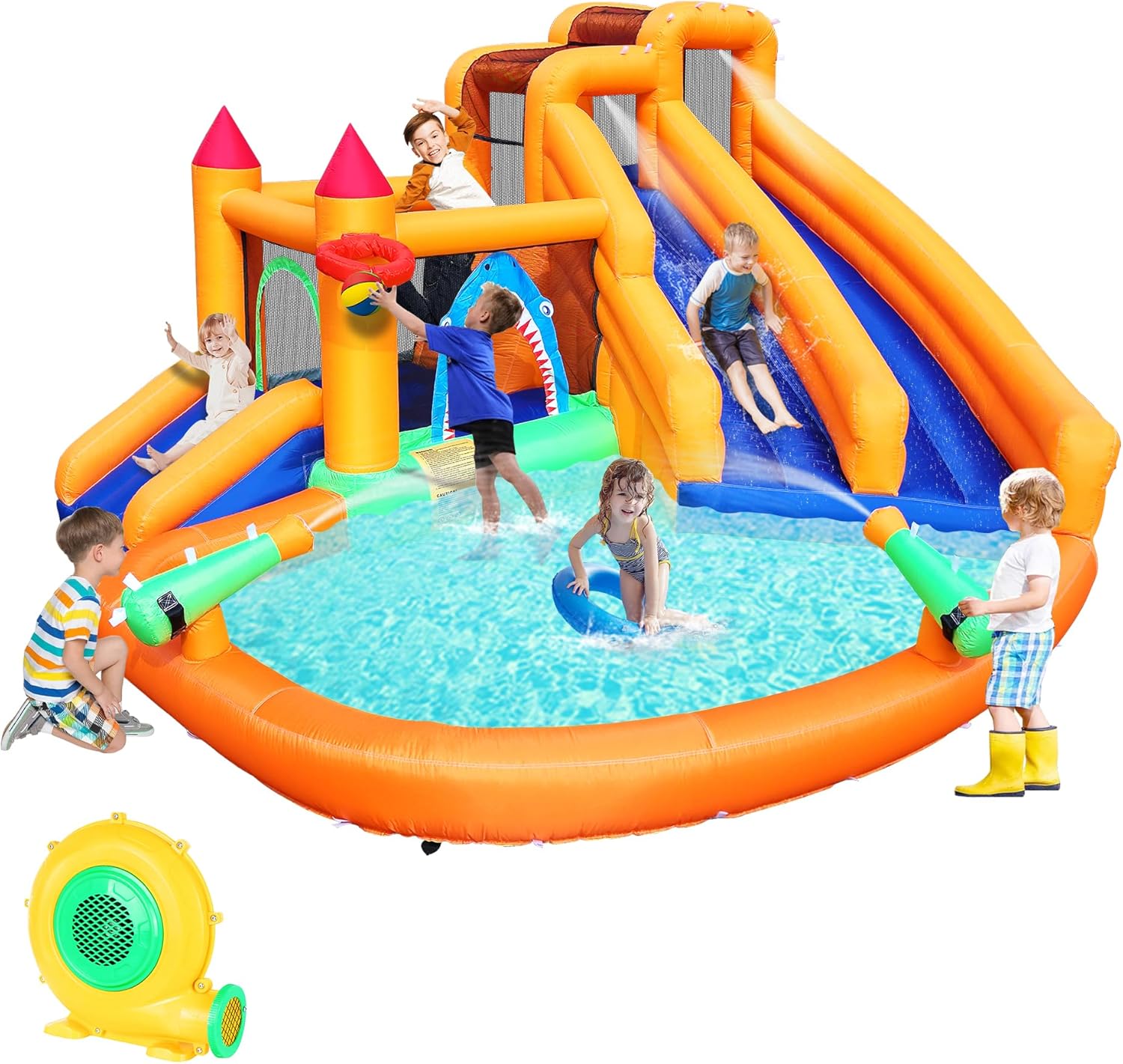 Detalle de Inflatable Bounce House: 10-in-1 Triple Water Slide Castle with 550W Blower