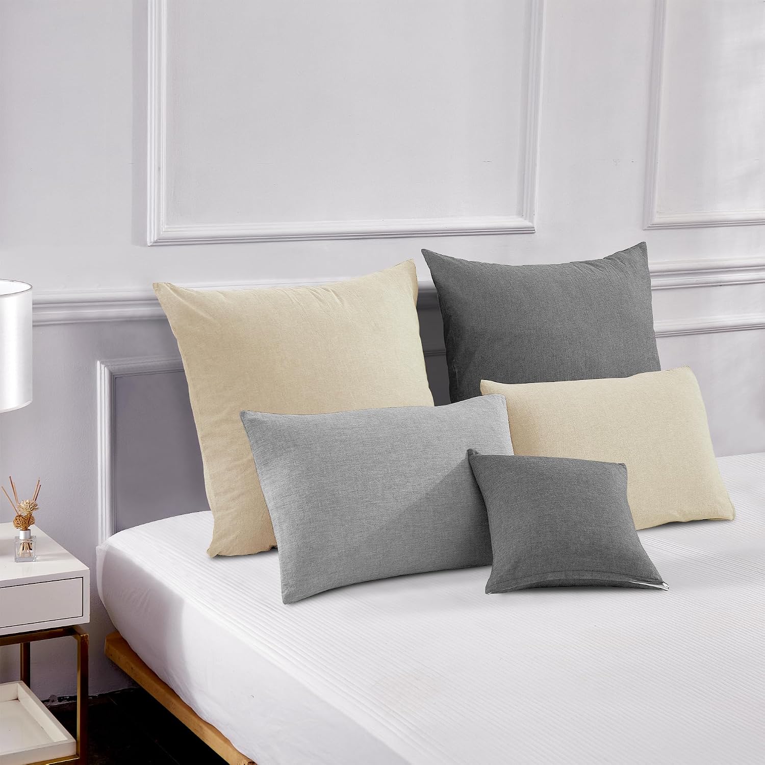 Detalle de TOCOMOA Kissenbezug 40x40 cm im 2er-Set – 100% gewaschene Baumwolle, Oeko-TEX zertifiziert, Leinenoptik