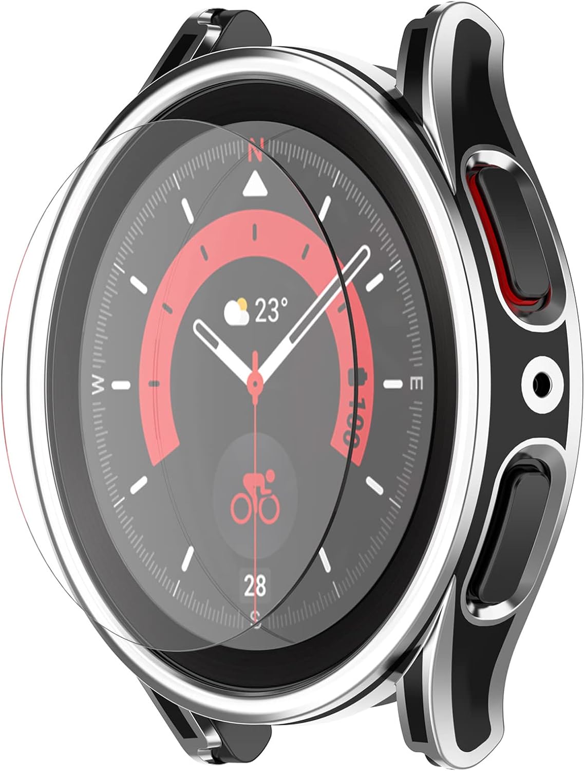 Detalle de LOKEKE Protective Case with Tempered Glass Screen Protector for Samsung Galaxy Watch 5 Pro 45mm (Black + Gold)