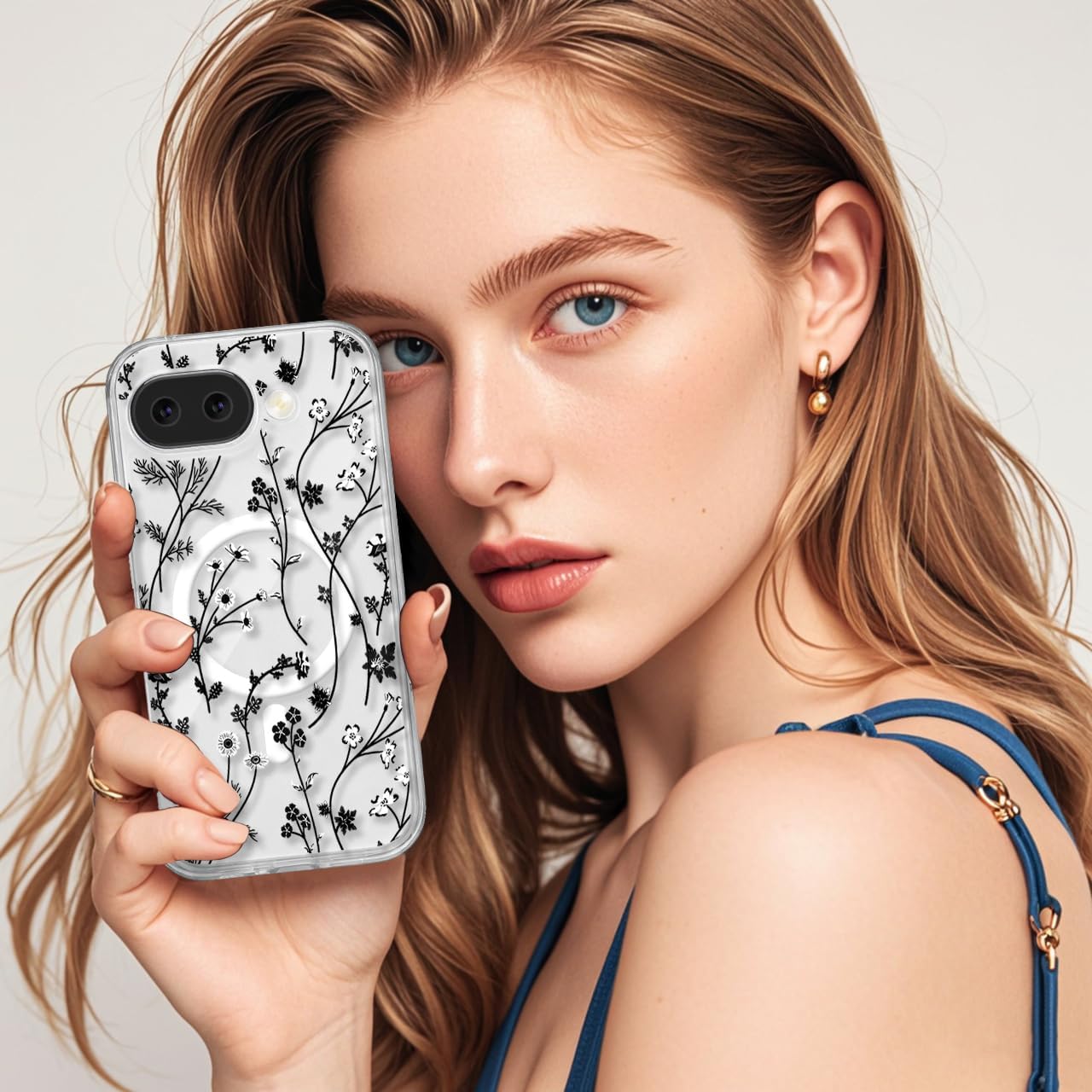Thumbnail 6 de Oxytter Google Pixel 10A Magnetic Case, Clear Matte Floral TPU and PC Cover
