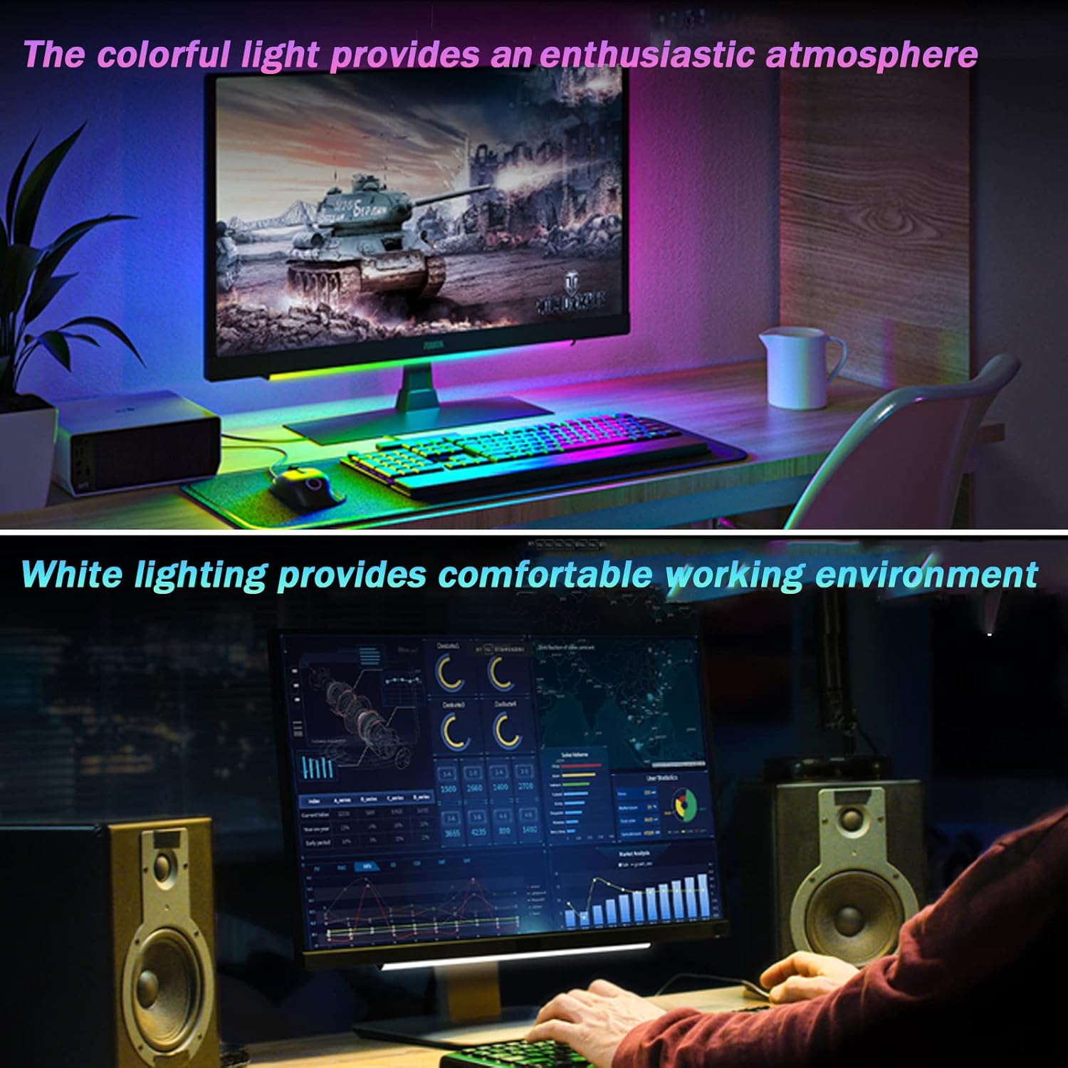 Thumbnail 4 de Melofo RGB Under Monitor Light Bar with RGBIC, Bluetooth App control and remote