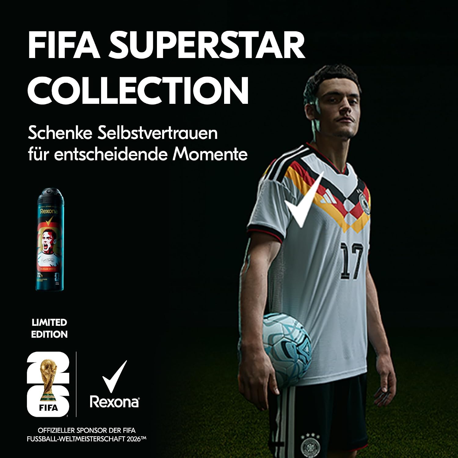 Detalle 2 de Rexona FIFA World Cup 2026 Superstar Collection Geschenkset – 6 x 150 ml Anti-Transpirant Deo-Spray für Männer