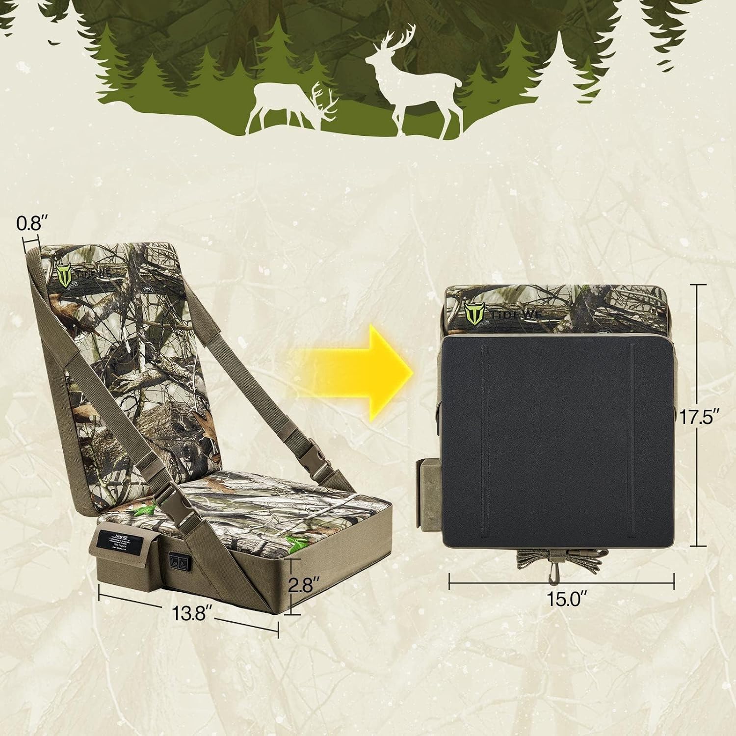 Detalle 2 de TIDEWE Next Camo G2 Heated Hunting Seat Cushion with Backrest and 3 Heat Levels