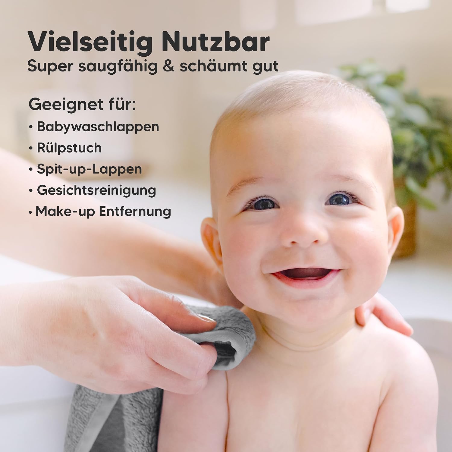 Detalle 2 de KeaBabies 6er Pack Babywaschlappen aus Bambus – Weiche, saugfähige 25×25 cm Waschlappen für Babys und Kleinkinder