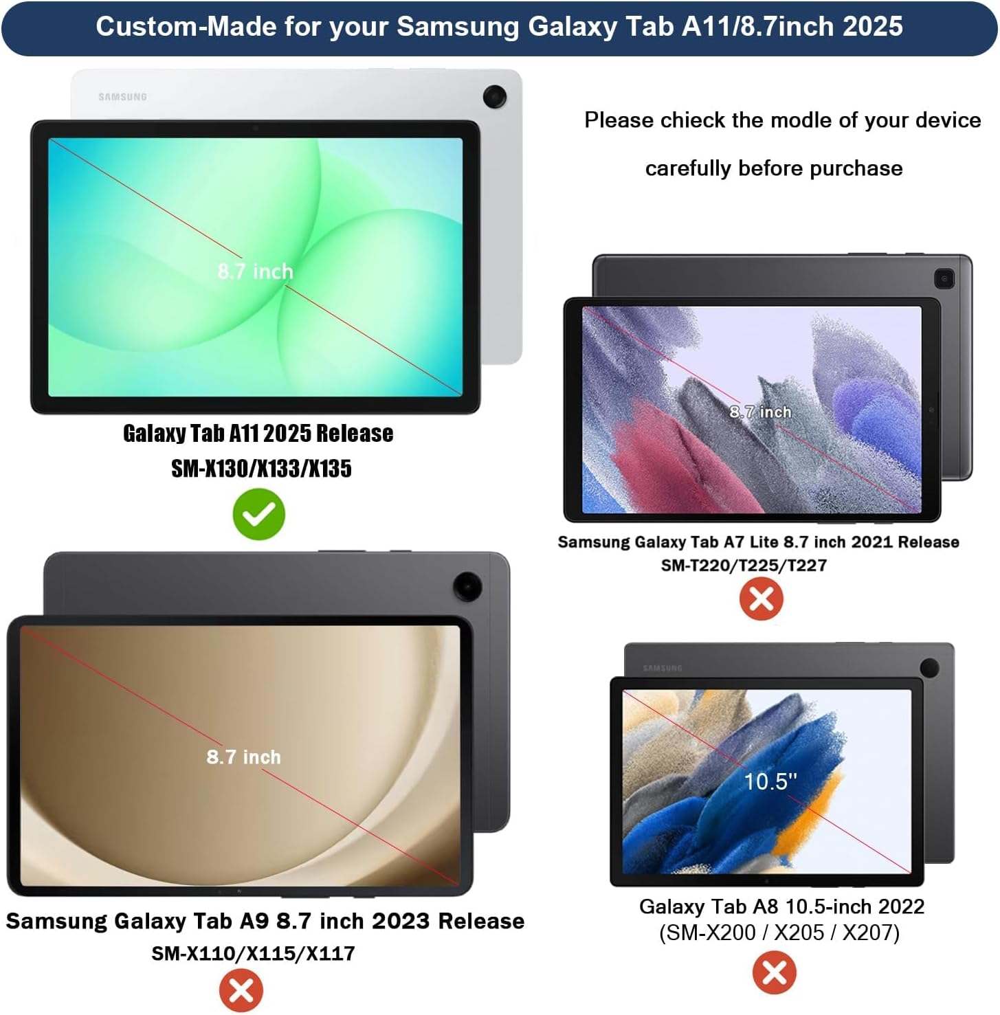 Thumbnail 1 de Sonlaryin Case for Samsung Galaxy Tab A11/A9 8.7in (2025/2023) – Two-Angle Trifold Stand, Light Purple