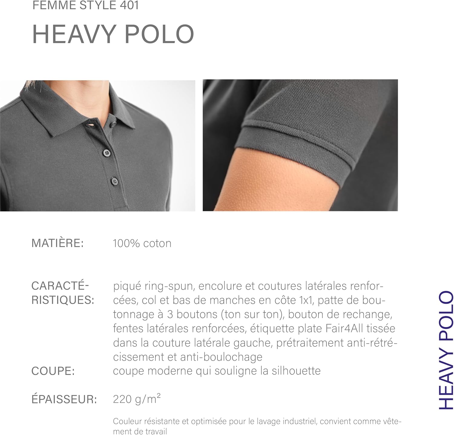 Detalle de HRM 401 Polo Femme Bleu Royal - Taille L