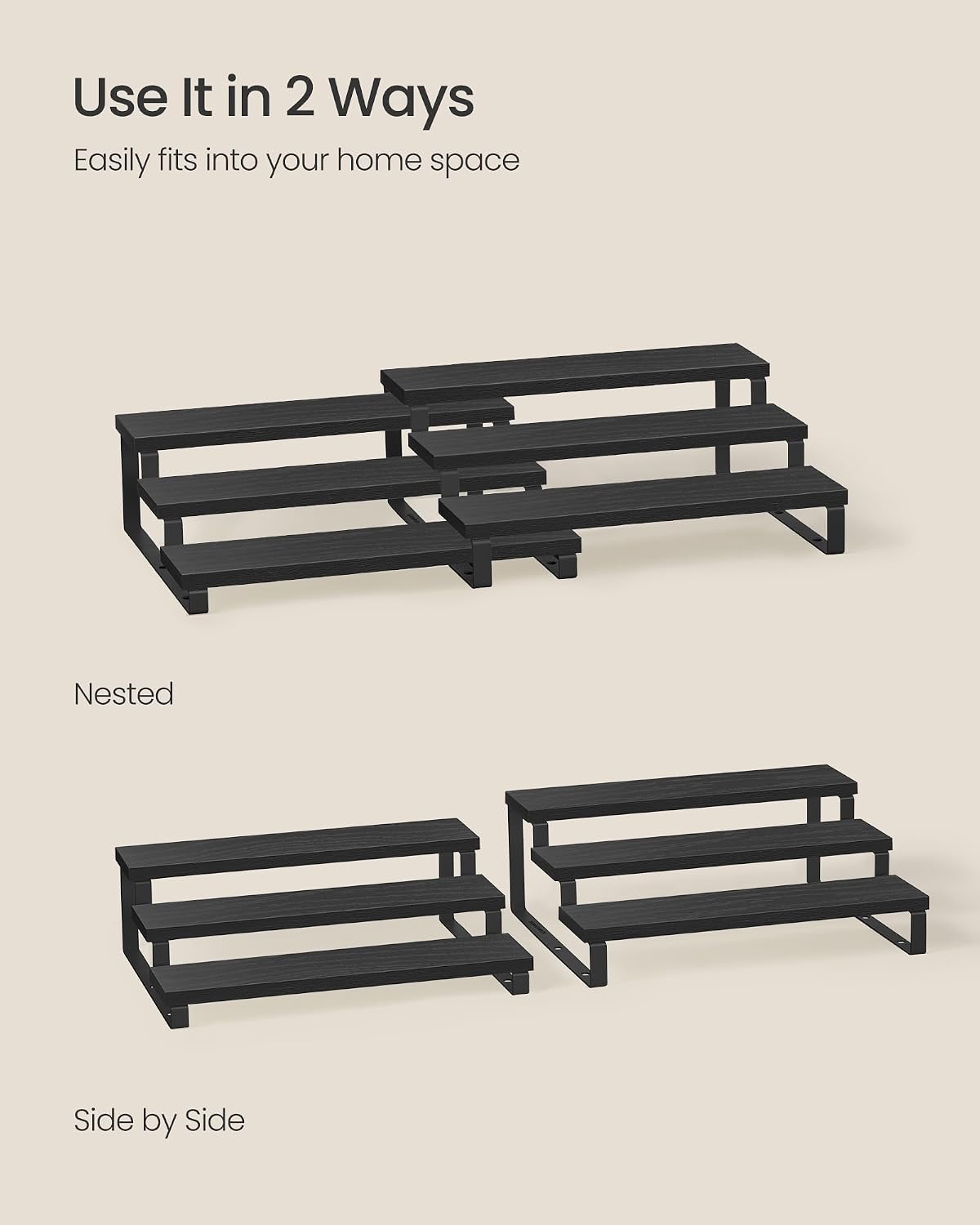 Thumbnail 3 de SONGMICS KCS116B01 3-Tier Extendable Spice Rack Set of 2, Ebony and Matte Black