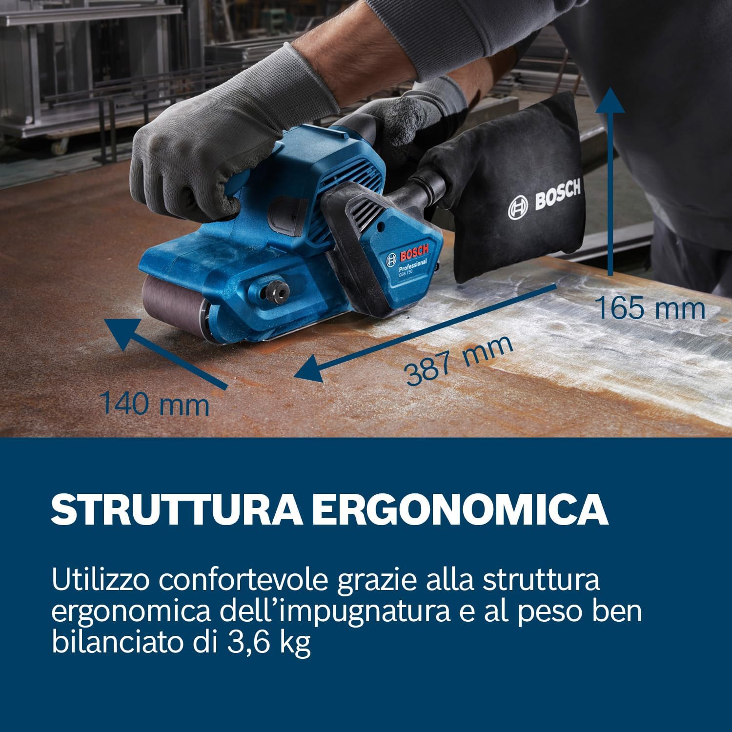 Thumbnail 3 de Bosch Professional levigatrice a nastro GBS 750 da 850 W (con nastro in tessuto e sacchetto raccoglipolvere)