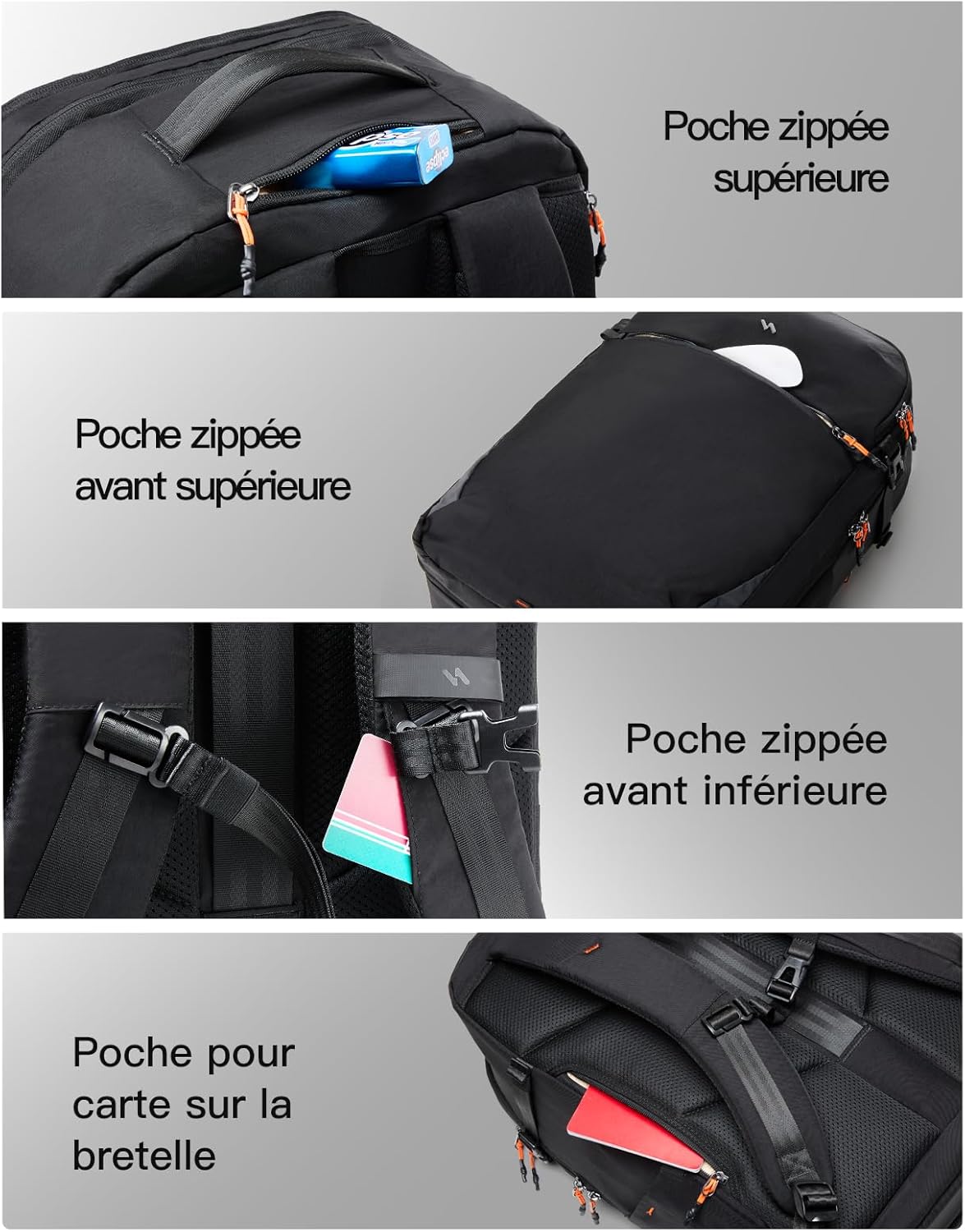 Detalle de Inateck Sac à dos cabine 38.5L en nylon recyclé – TSA et compartiment 15,6–16", léger et fonctionnel